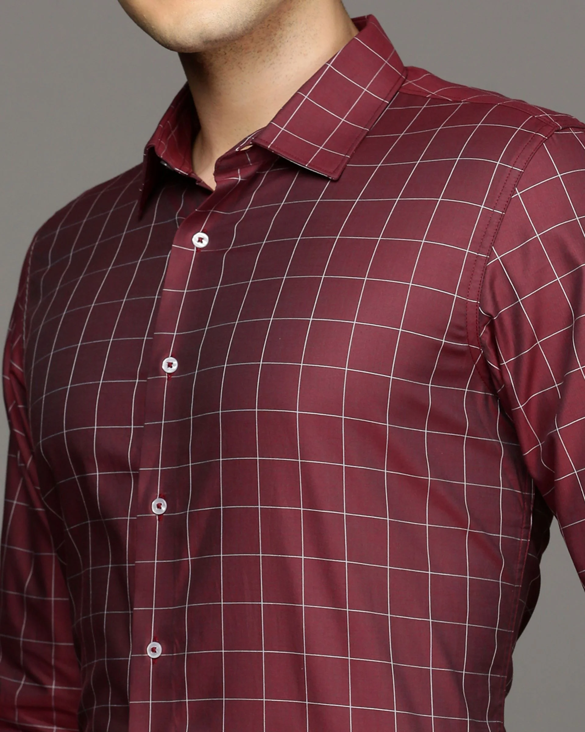 Men Maroon Cotton Blend Slim Shirt - Image 6