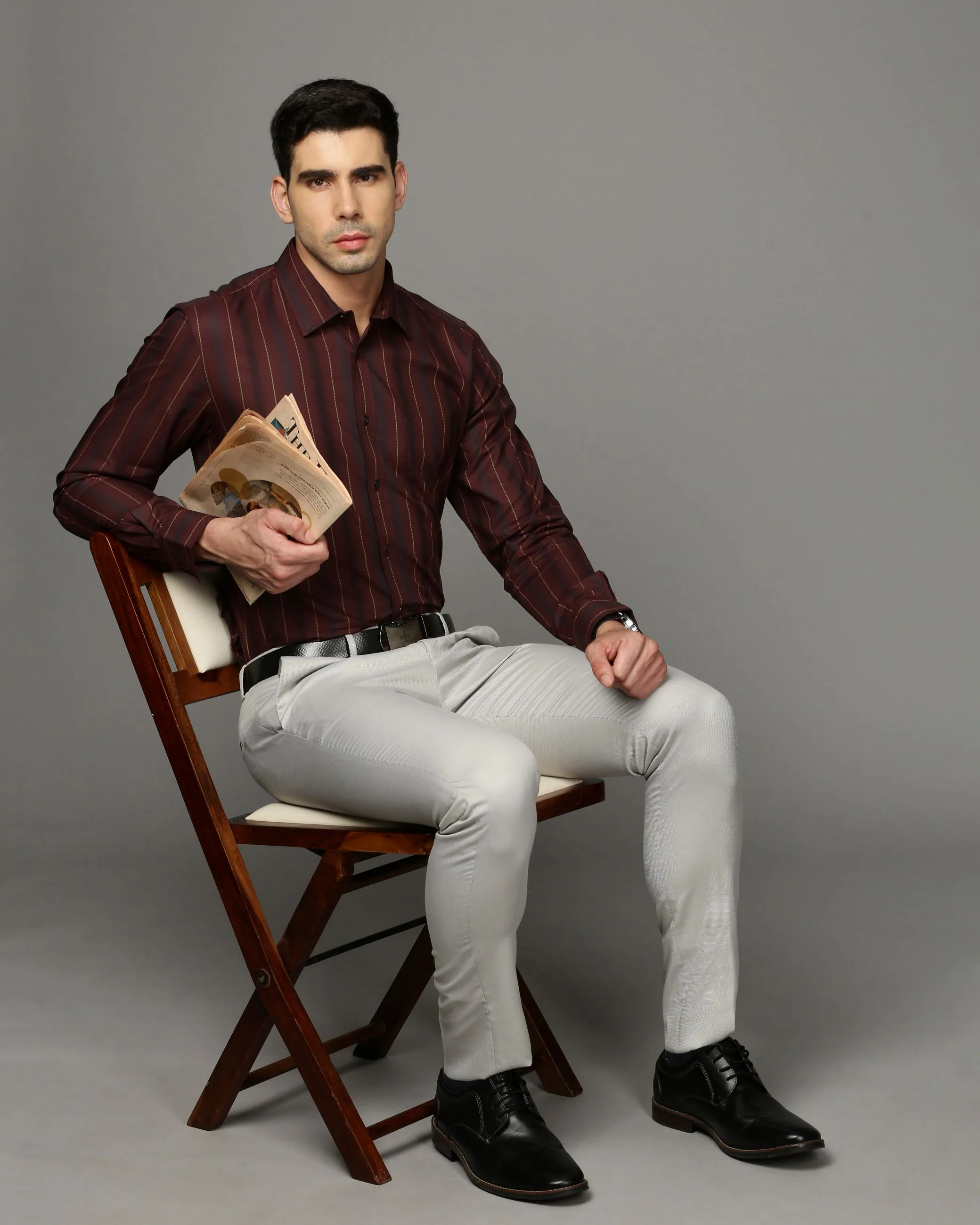 Men Maroon Cotton Blend Slim Shirt - Image 5