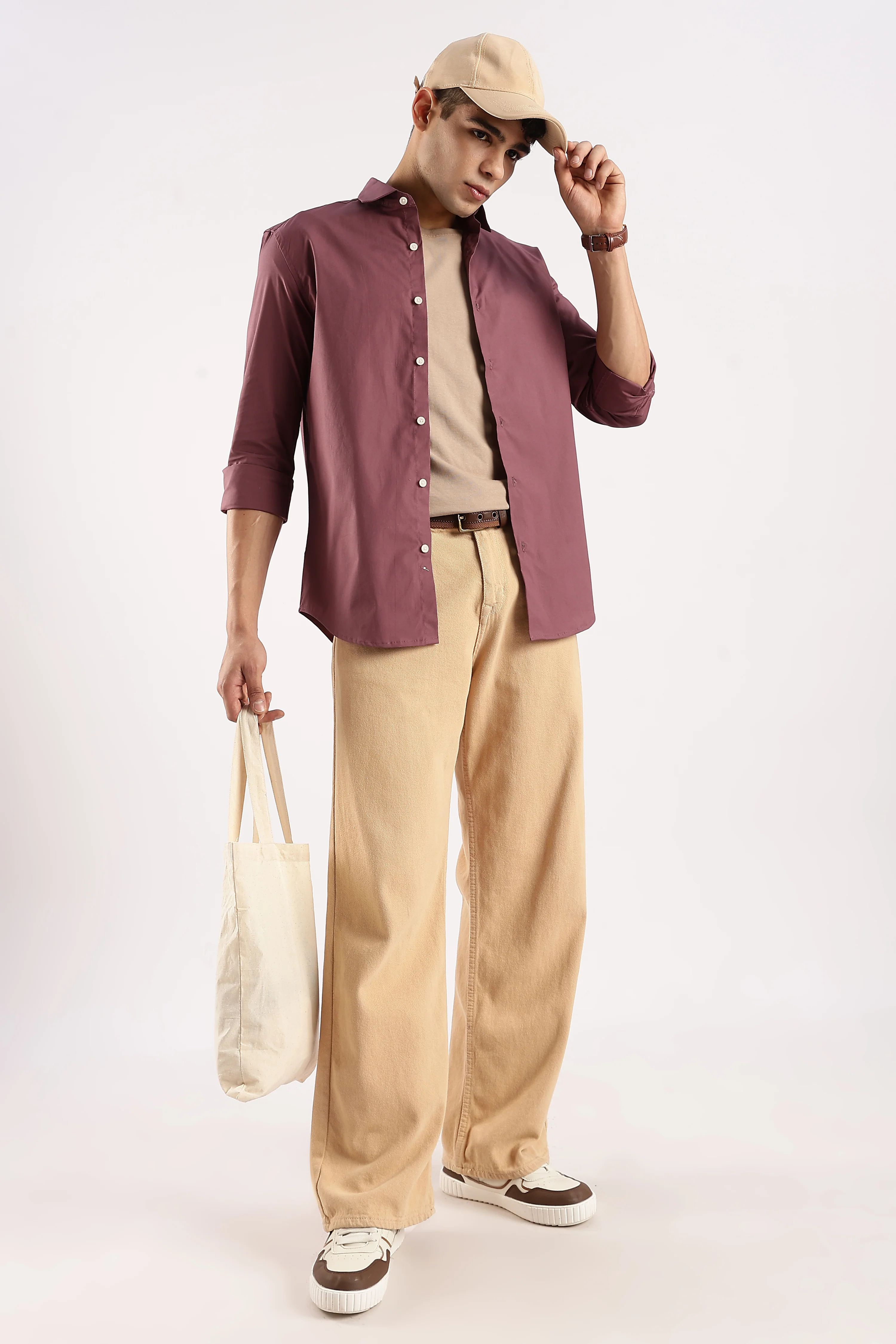 Men Maroon Cotton Lycra Shirt - Image 10