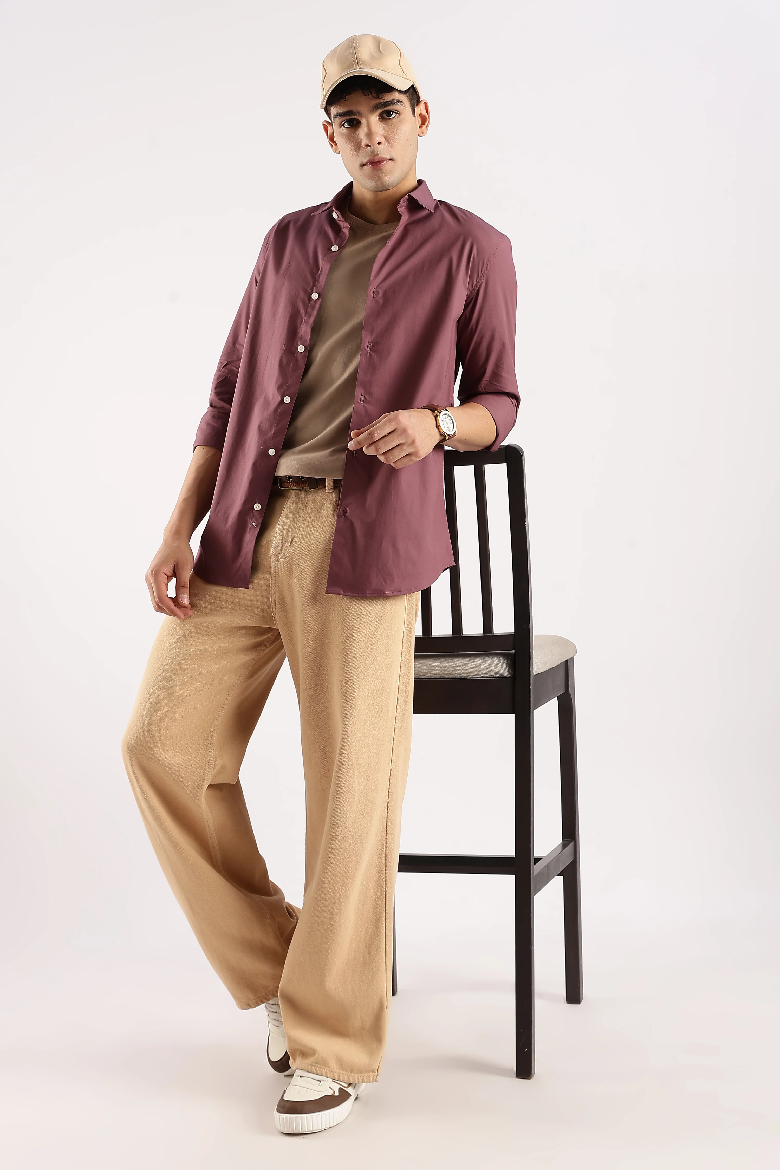 Men Maroon Cotton Lycra Shirt - Image 2