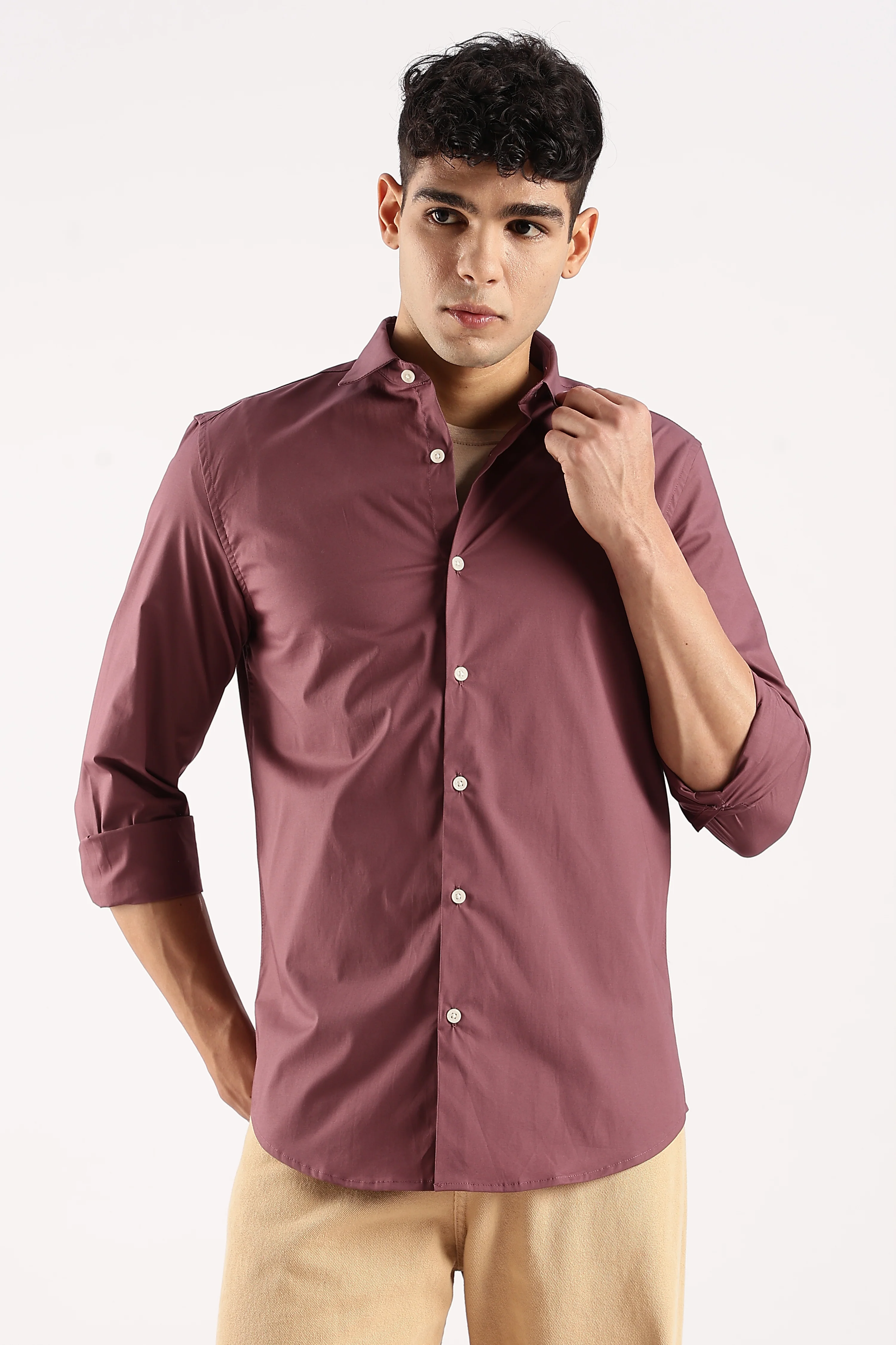 Men Maroon Cotton Lycra Shirt - Image 3