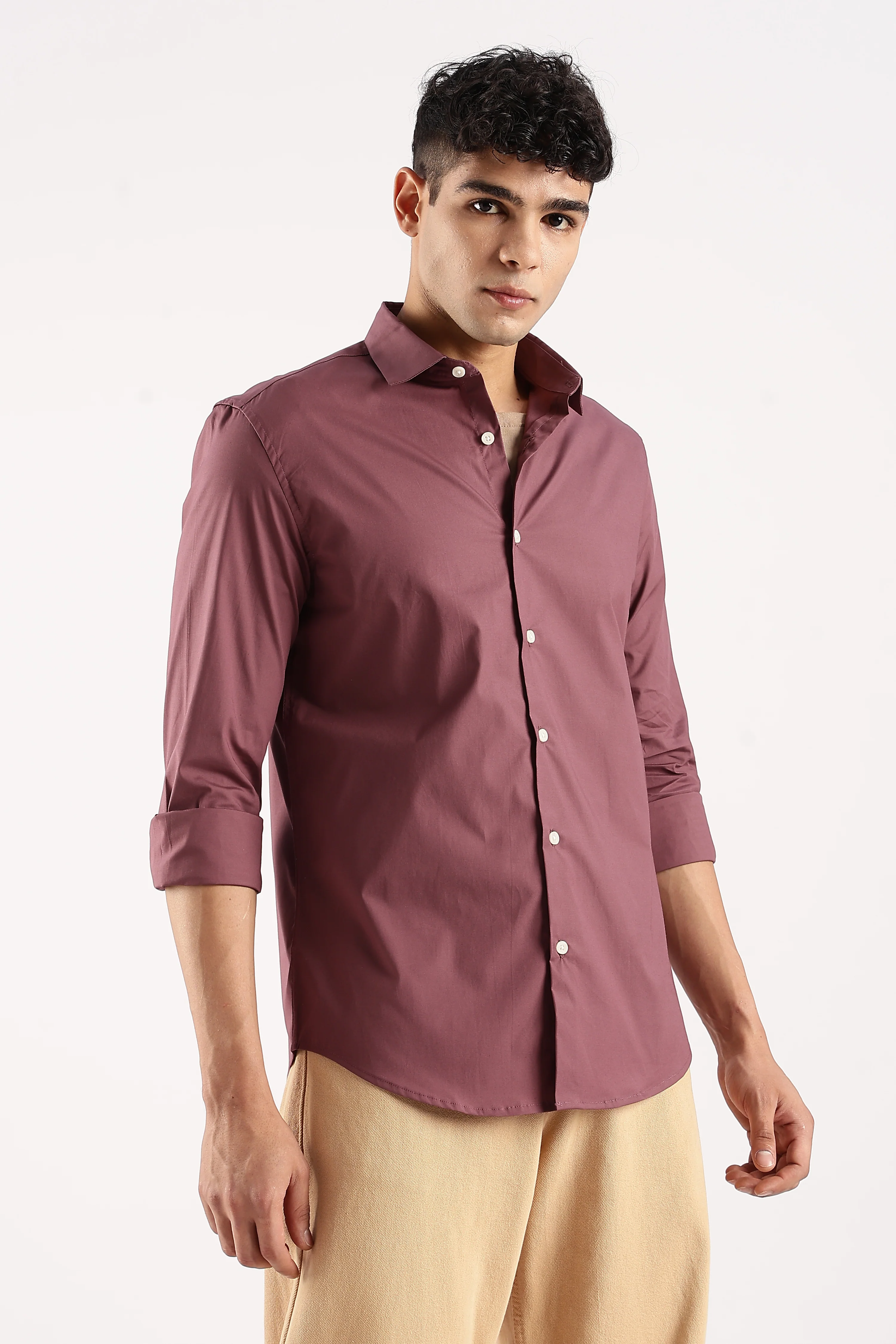 Men Maroon Cotton Lycra Shirt - Image 4