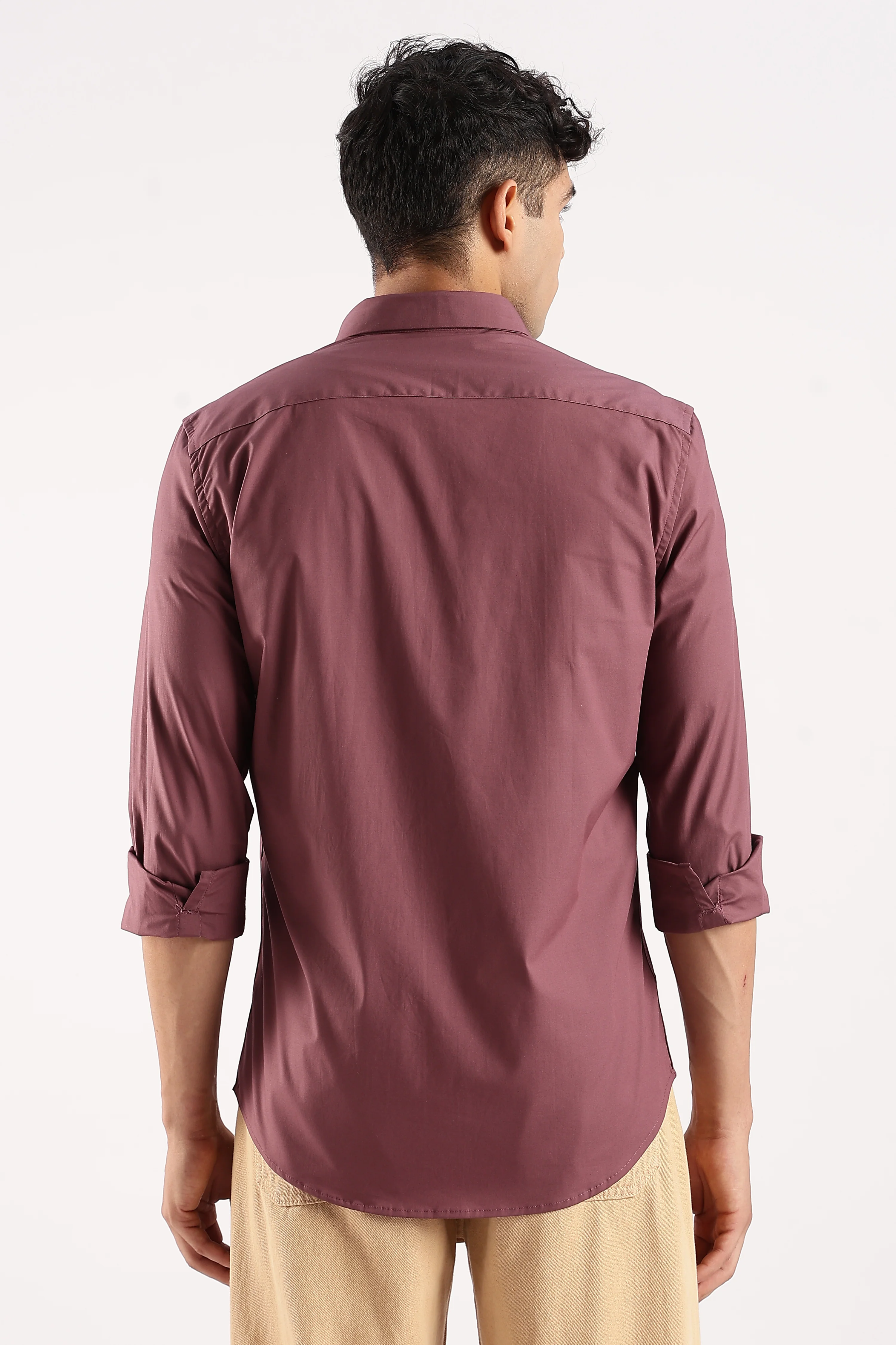 Men Maroon Cotton Lycra Shirt - Image 5