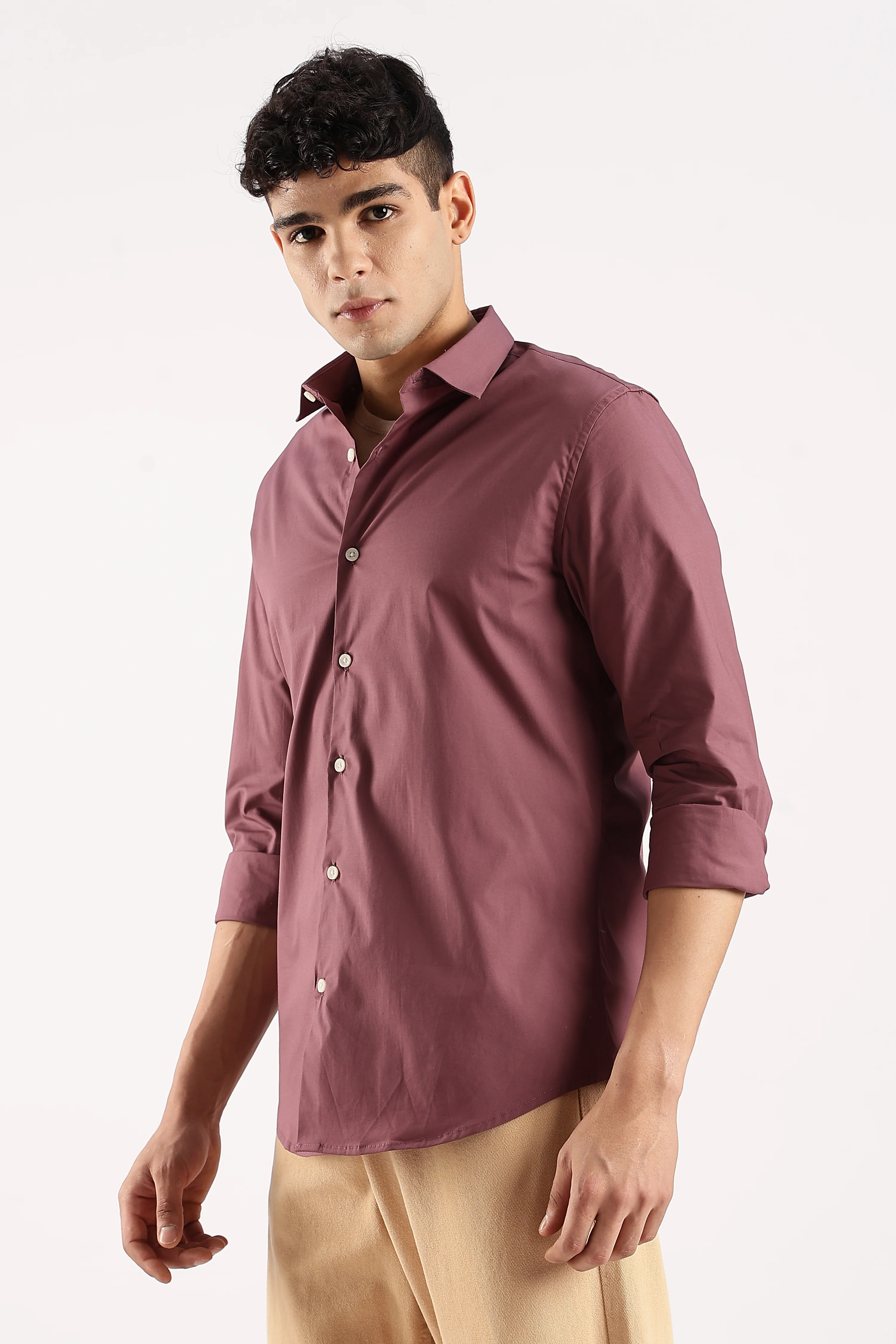 Men Maroon Cotton Lycra Shirt - Image 6