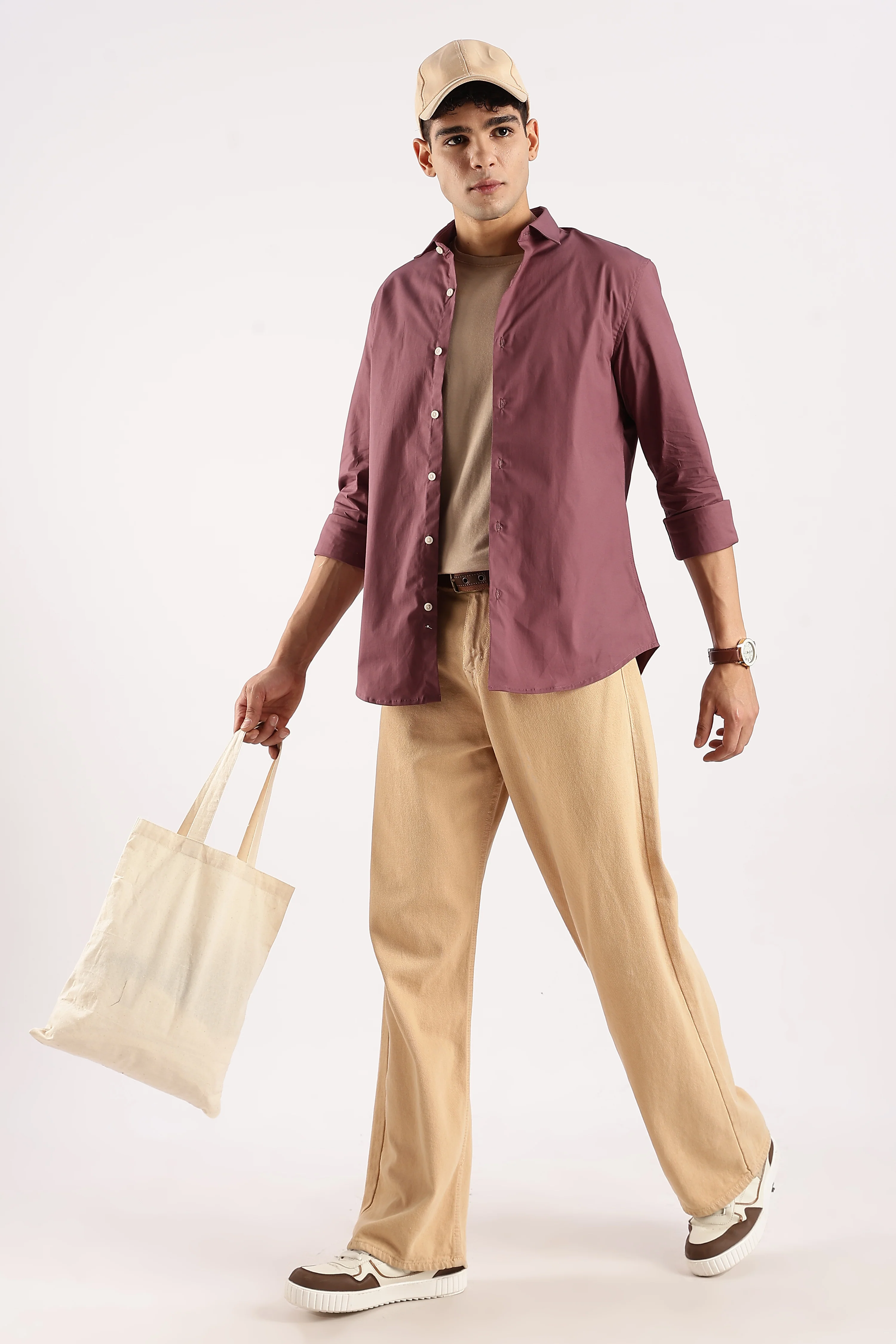 Men Maroon Cotton Lycra Shirt - Image 9