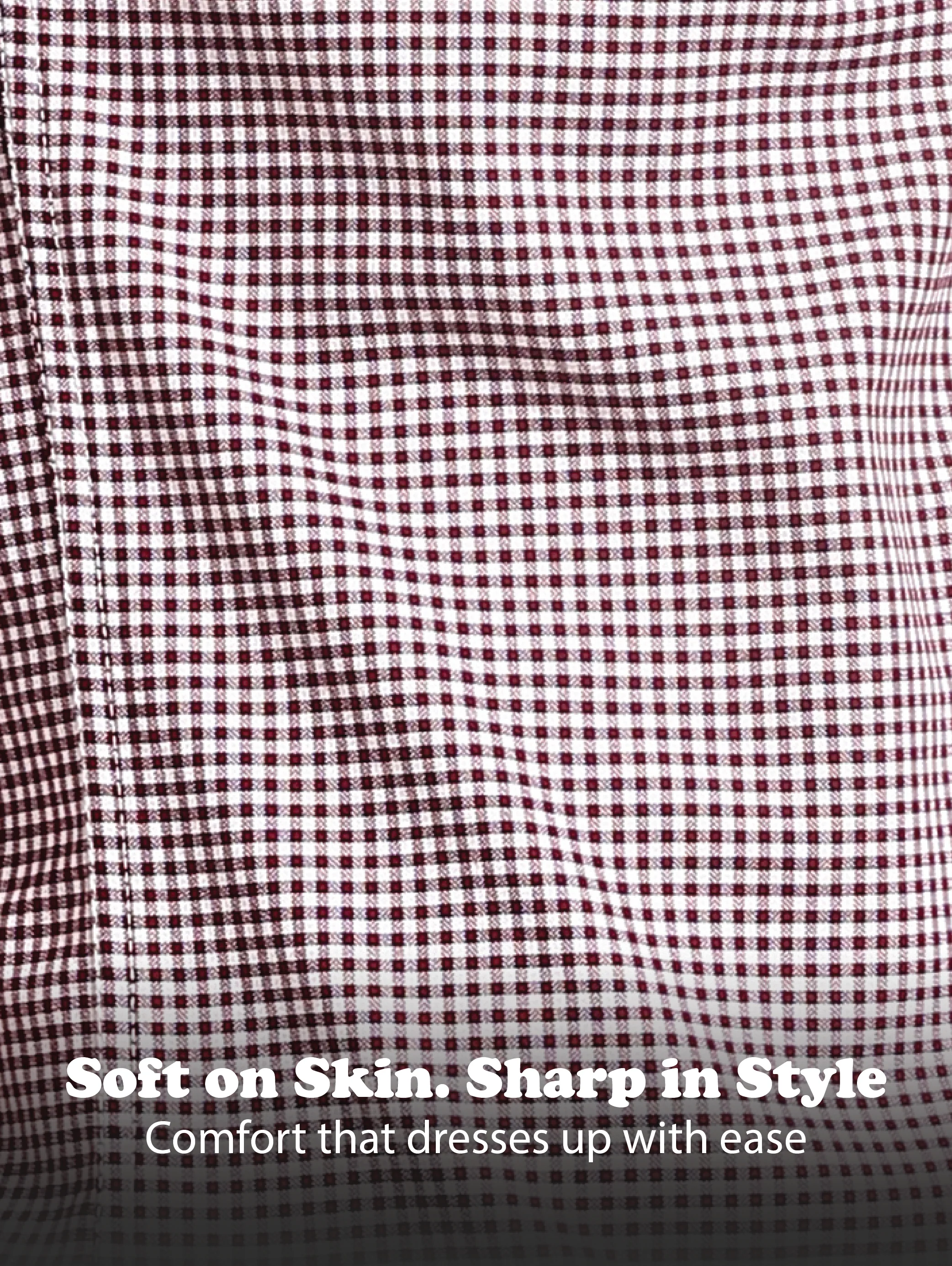 Men Maroon Cotton Oxford Slim Fit Mini Checks Shirt - Image 13