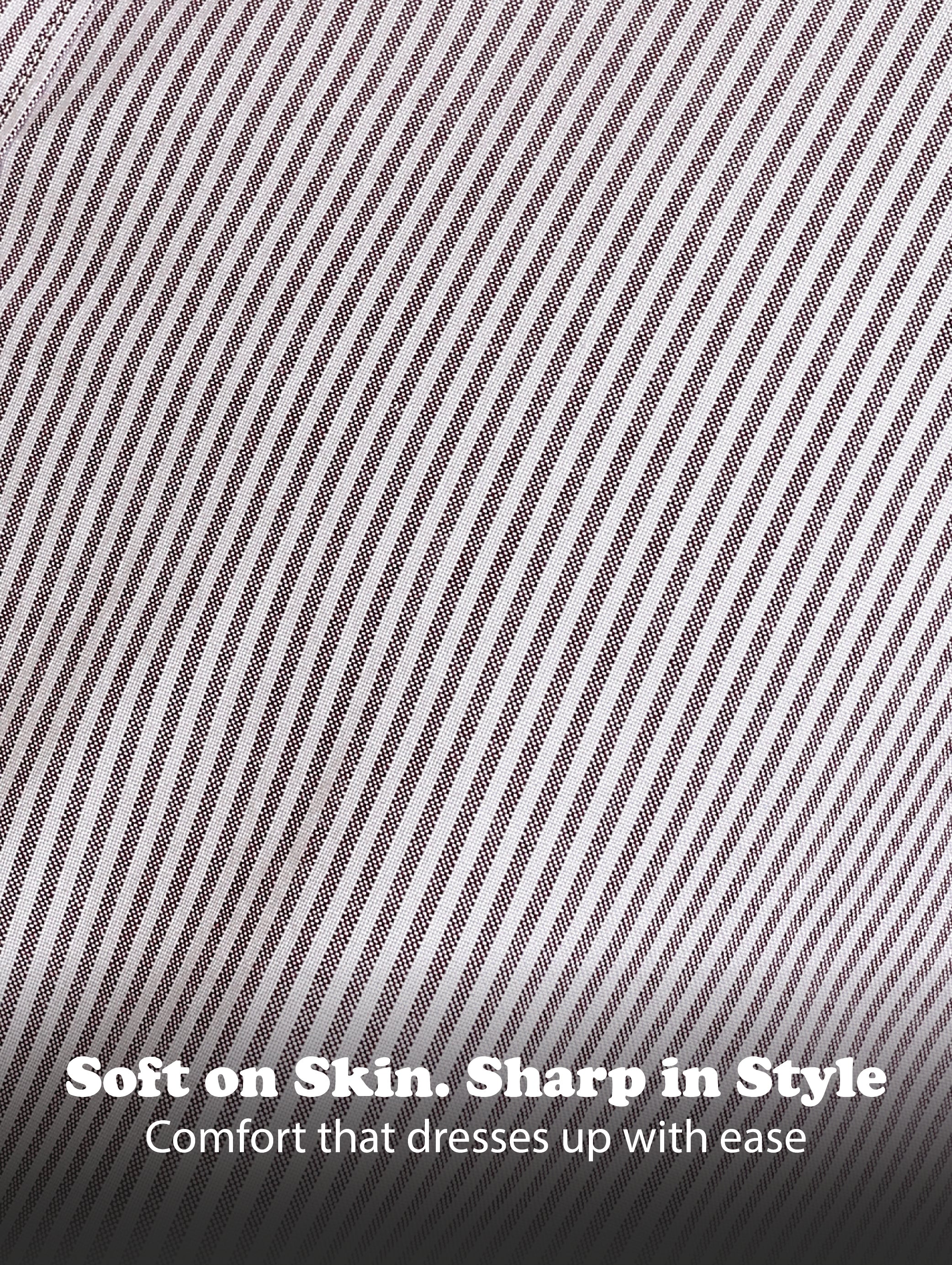 Men Maroon Cotton Oxford Slim Fit Striped Shirt - Image 13