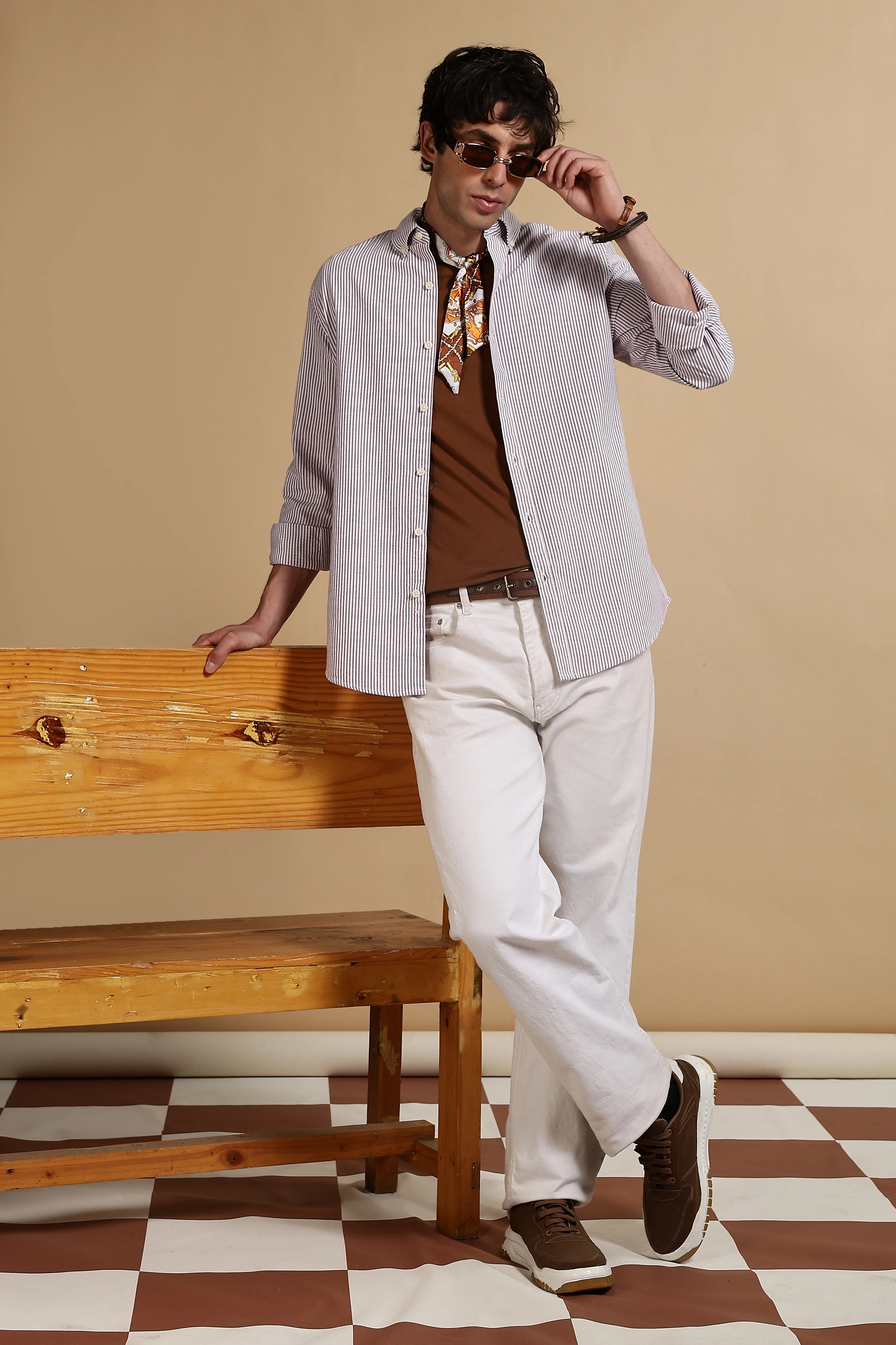 Men Maroon Cotton Oxford Slim Fit Striped Shirt - Image 2