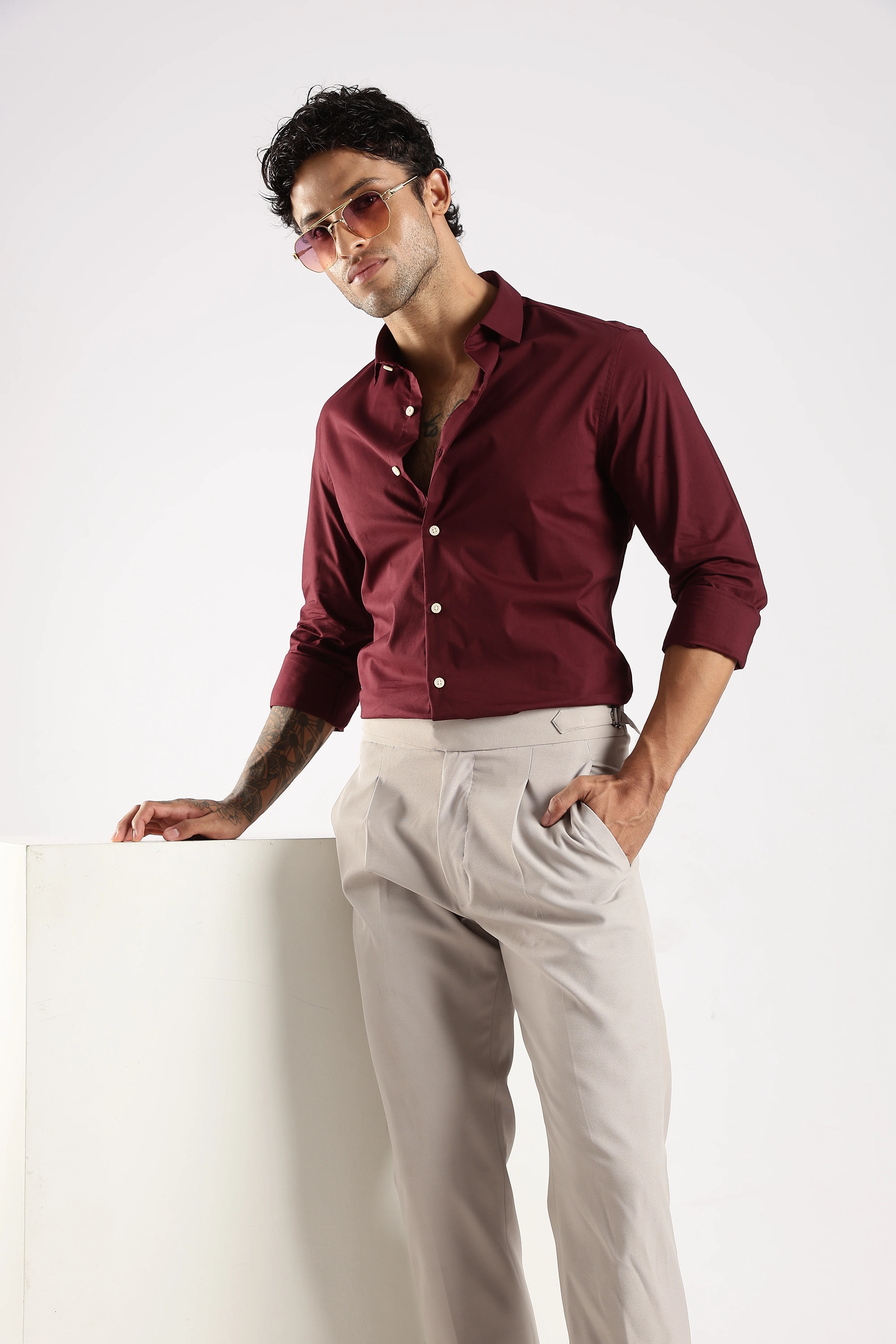 Men Maroon Cotton Slim Fit Shirt - Image 10