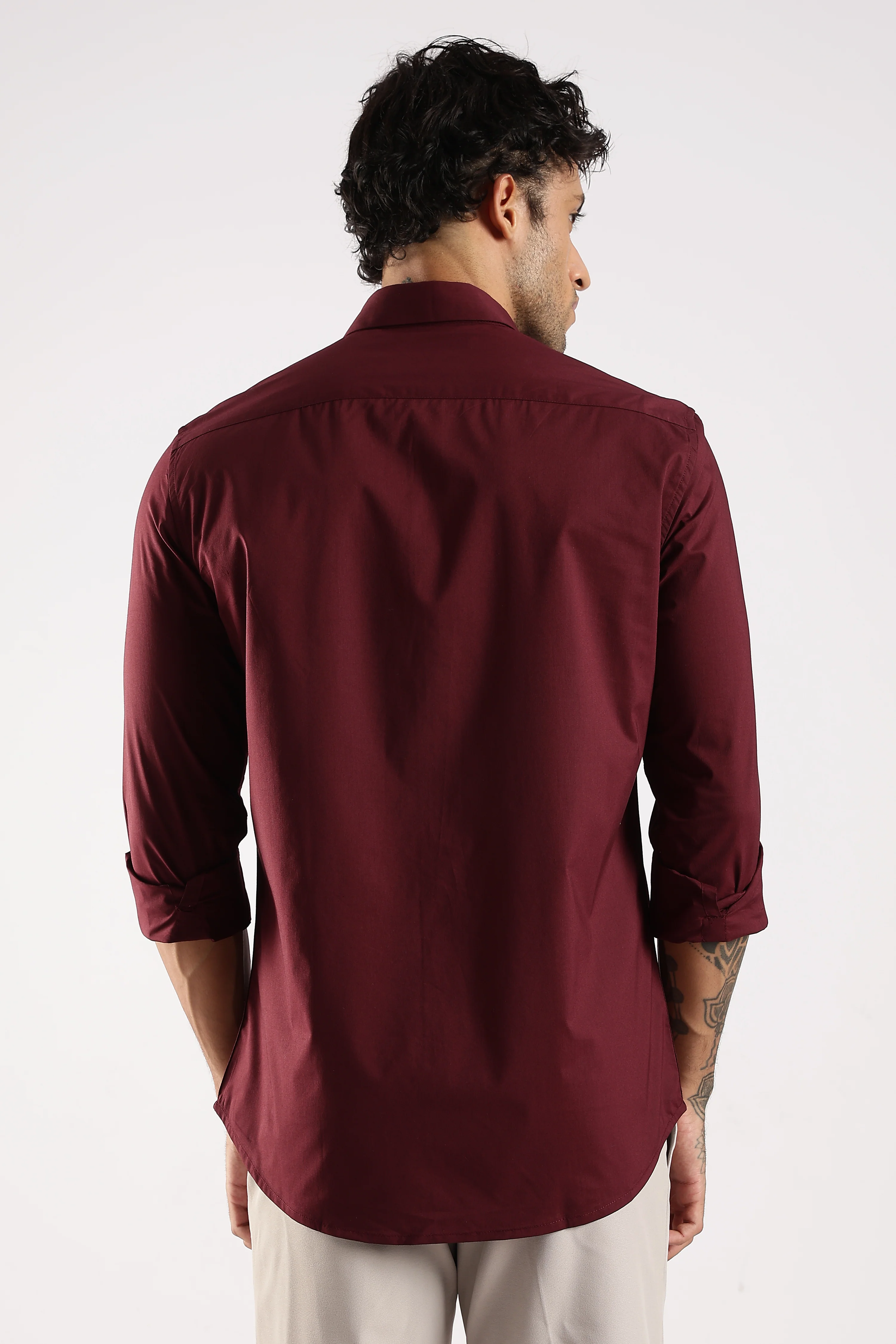 Men Maroon Cotton Slim Fit Shirt - Image 2