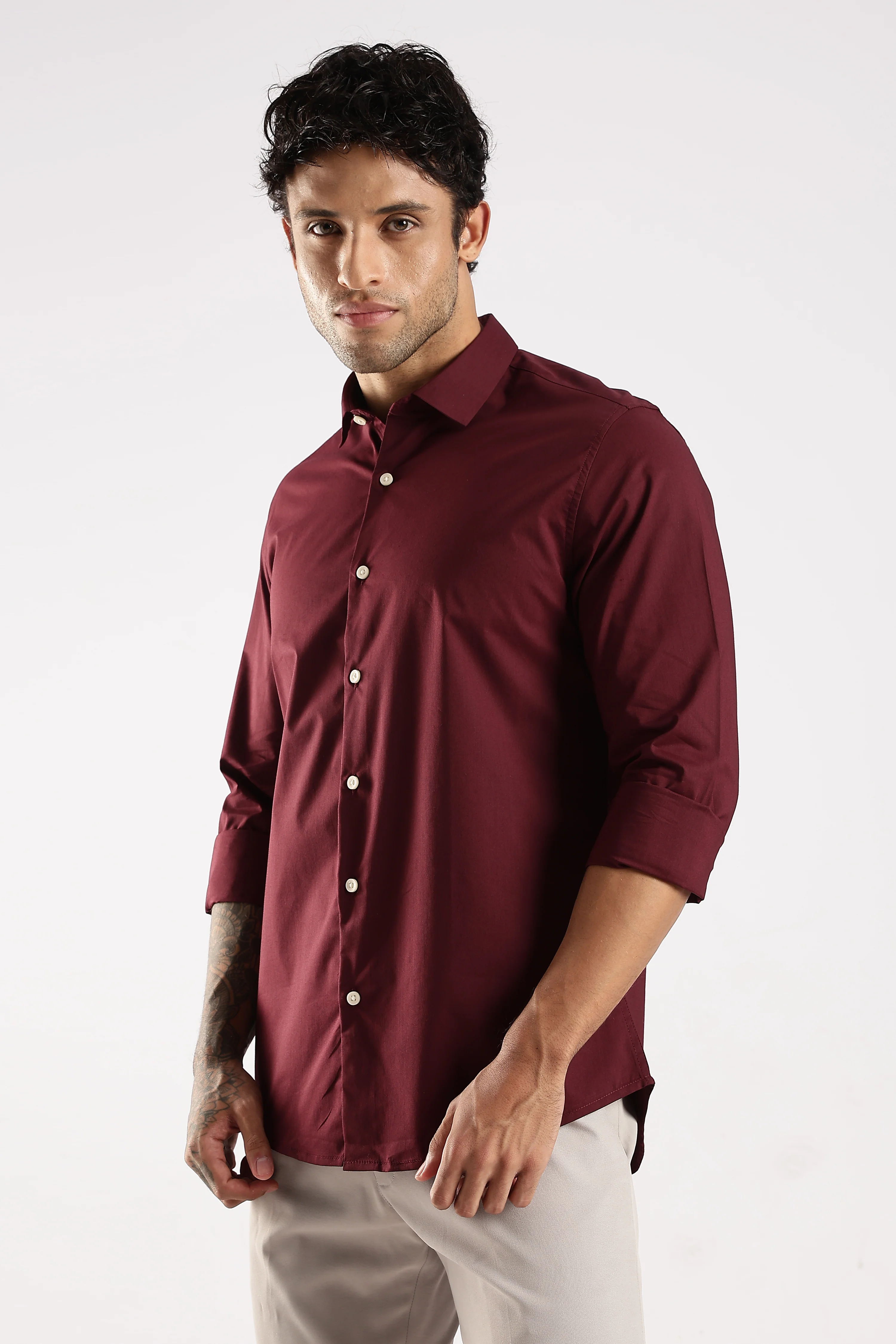 Men Maroon Cotton Slim Fit Shirt - Image 4