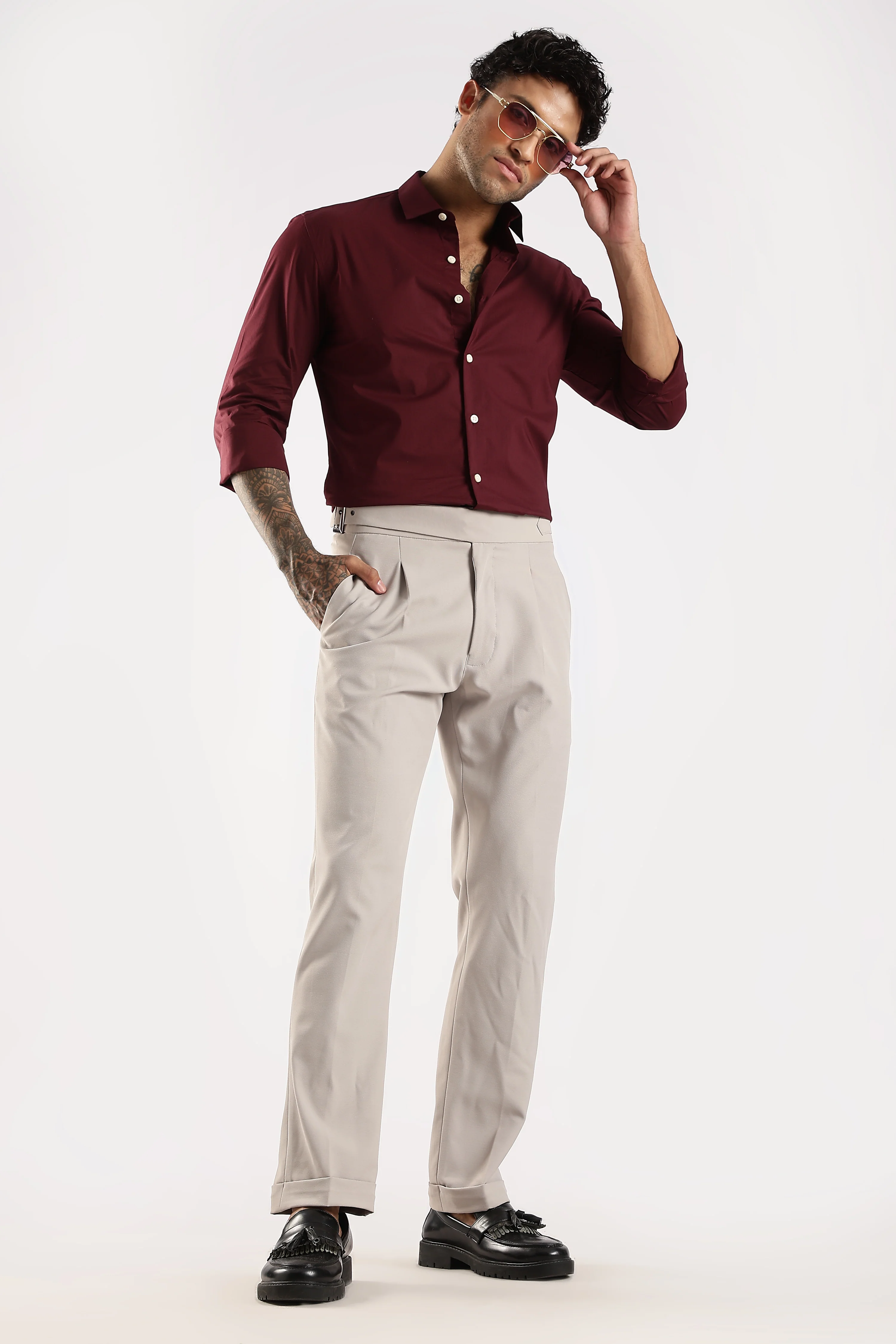 Men Maroon Cotton Slim Fit Shirt - Image 7