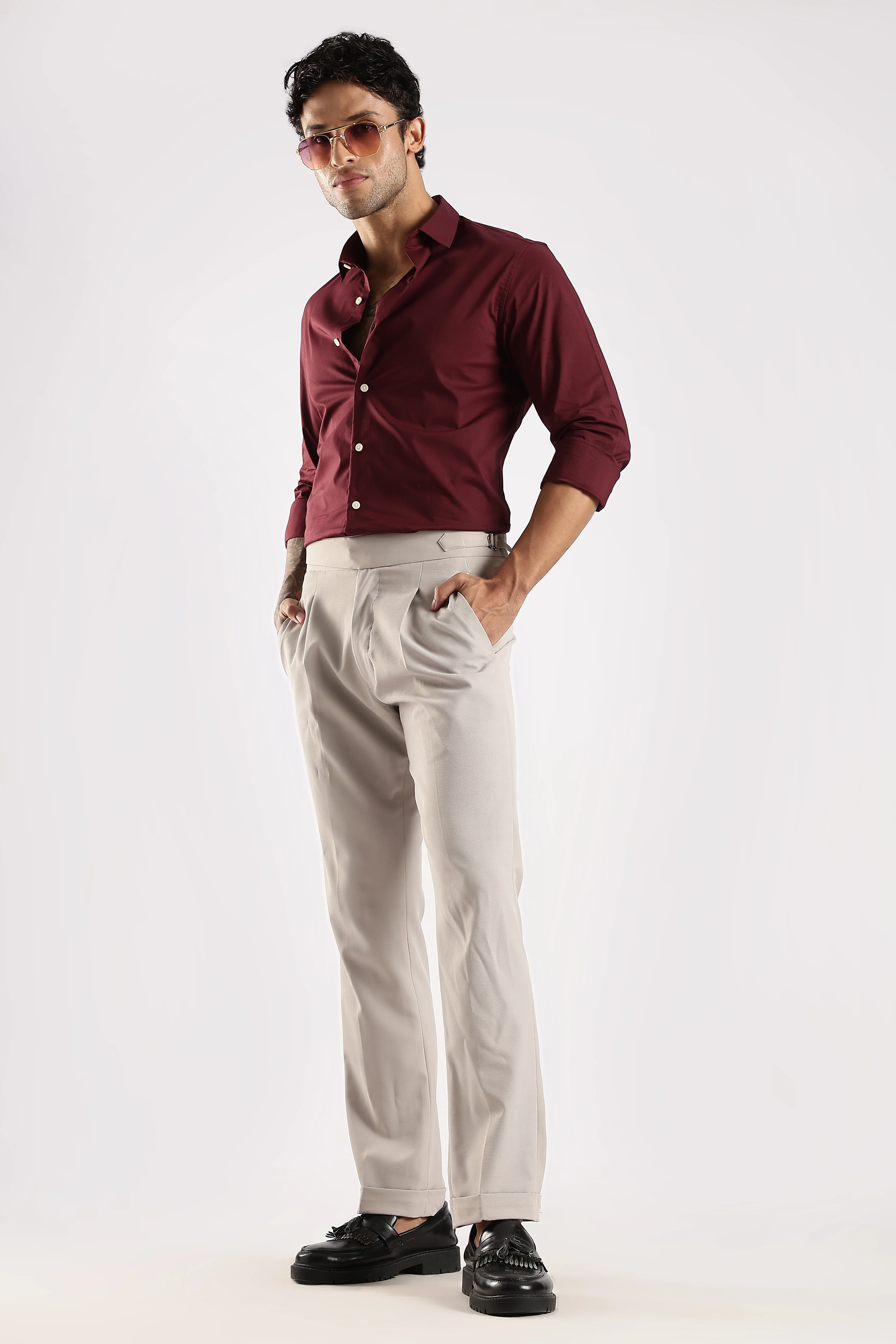 Men Maroon Cotton Slim Fit Shirt - Image 8
