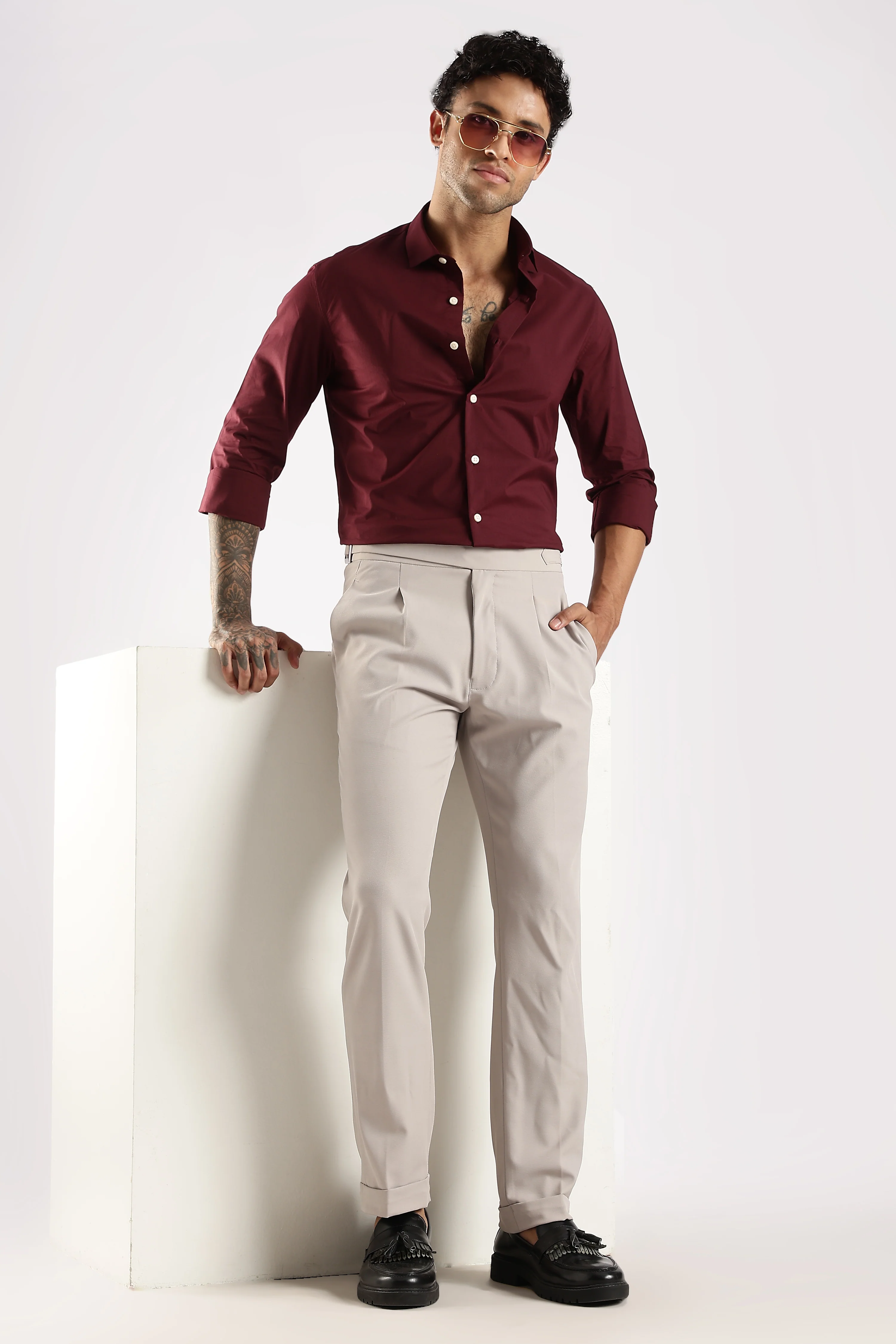Men Maroon Cotton Slim Fit Shirt - Image 9
