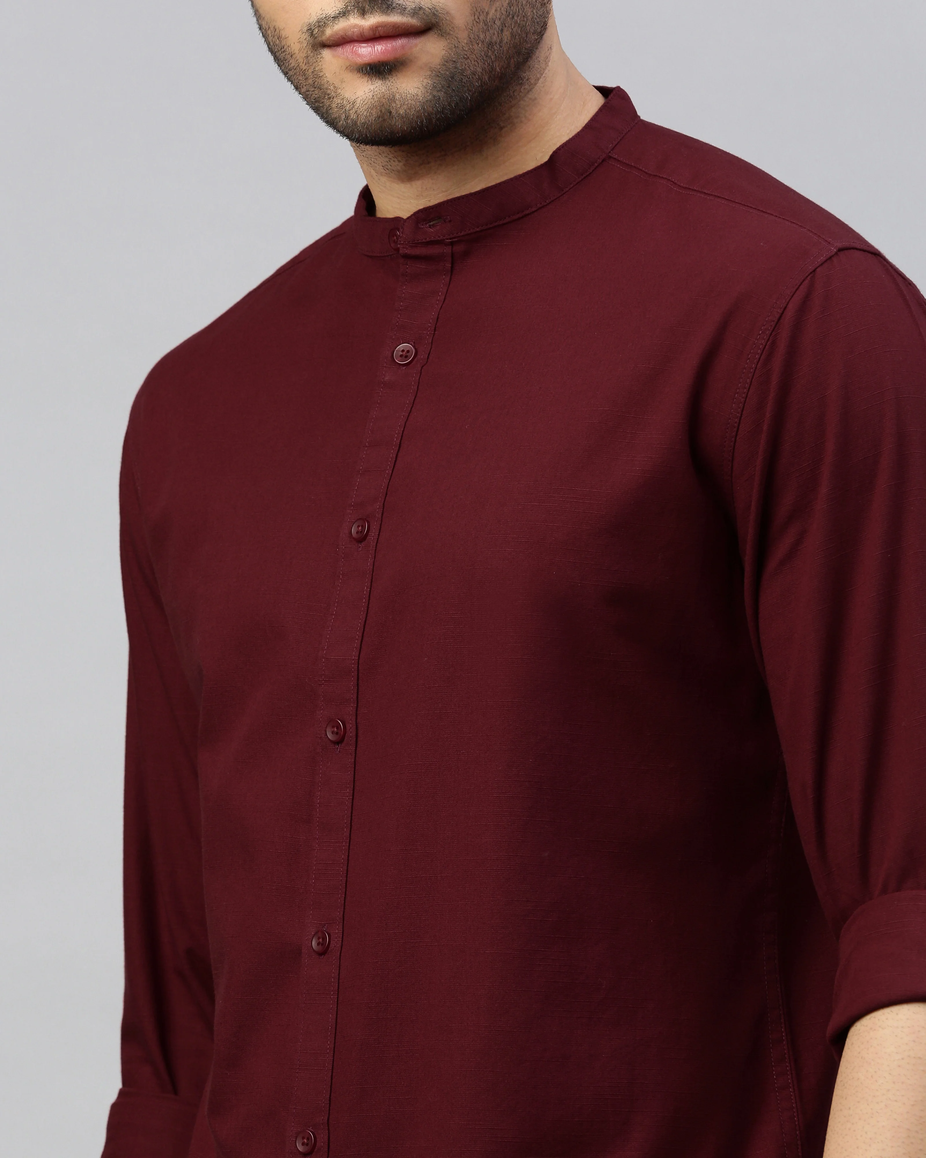 Men Maroon Cotton Slim Shirt - Image 2