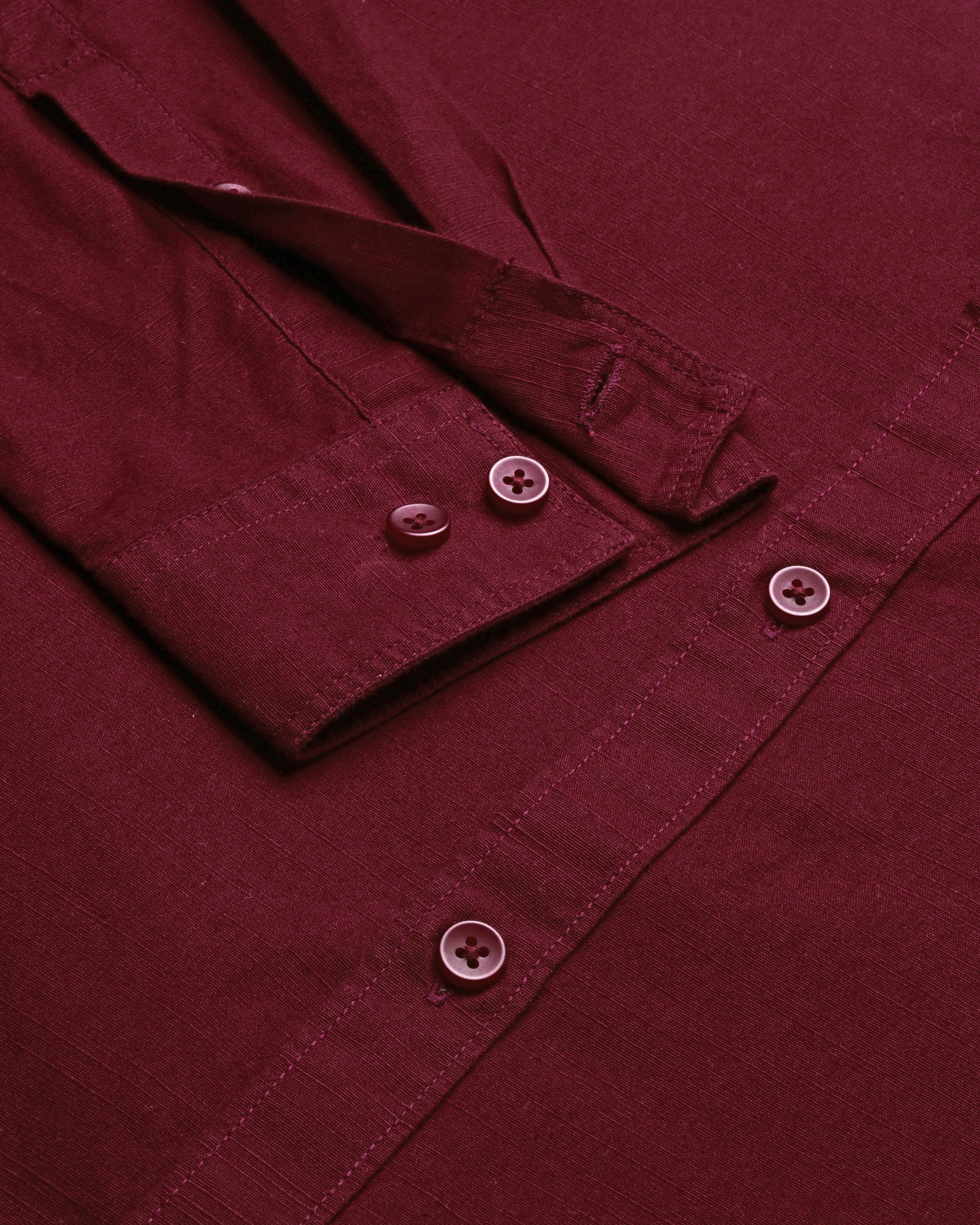 Men Maroon Cotton Slim Shirt - Image 5