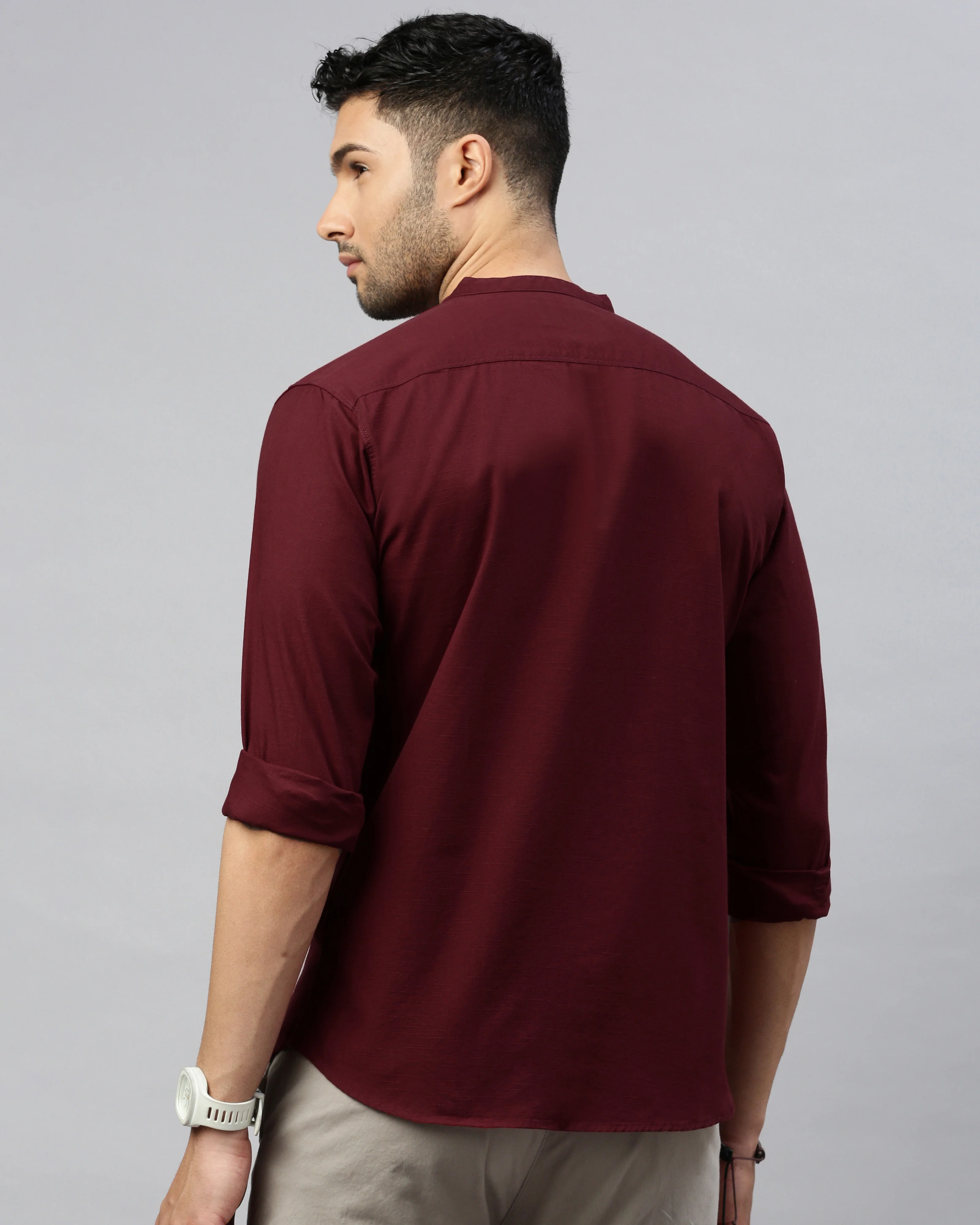 Men Maroon Cotton Slim Shirt - Image 6