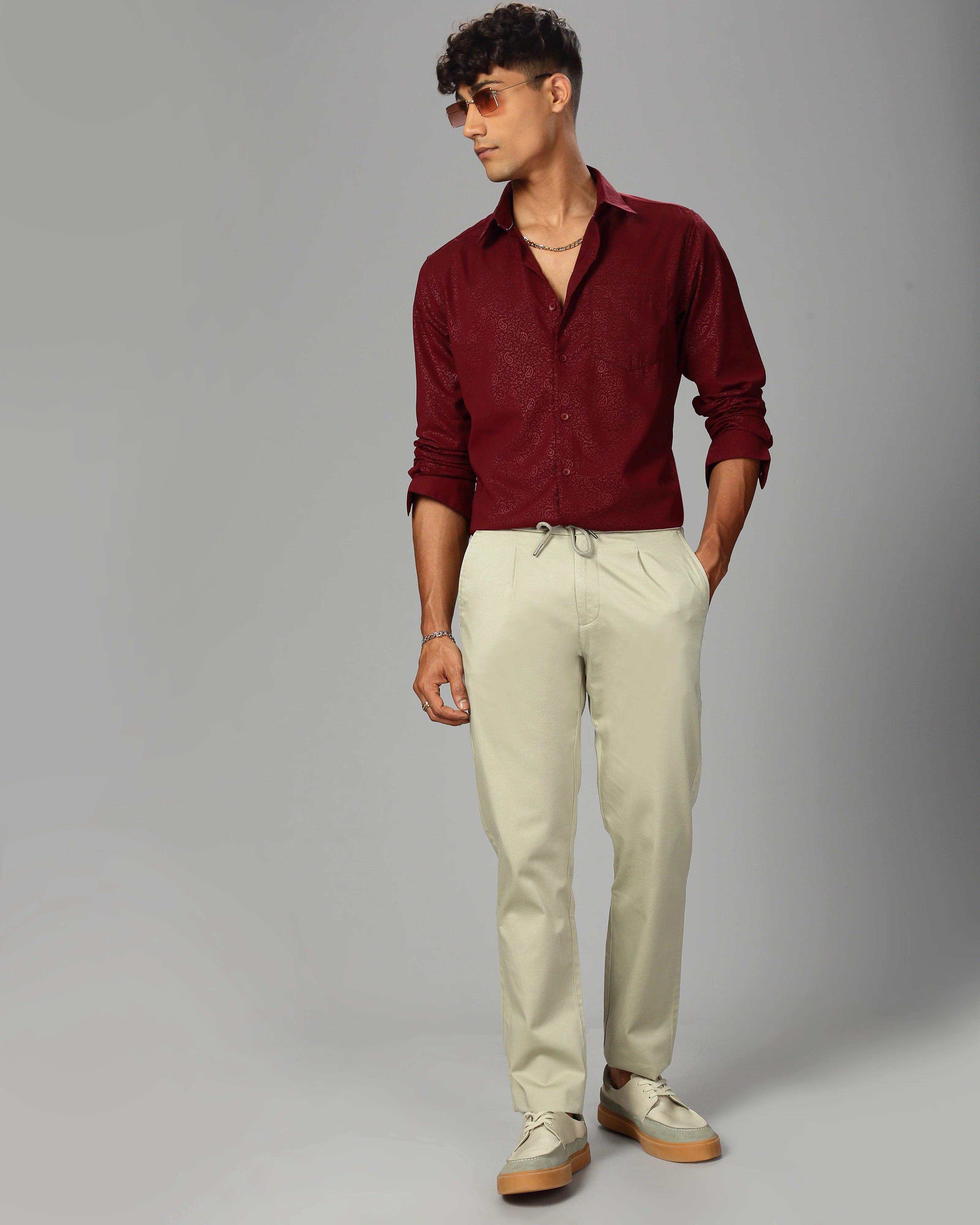 Men Maroon Cotton Slim Shirt - Image 7