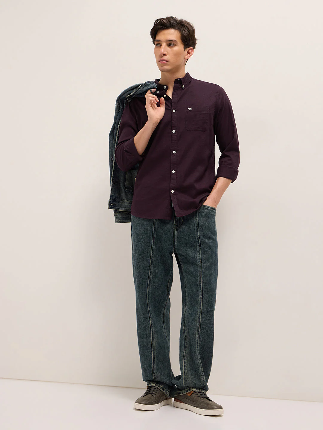Men Maroon Cotton Solid Slim Fit Casual Shirt - Image 4