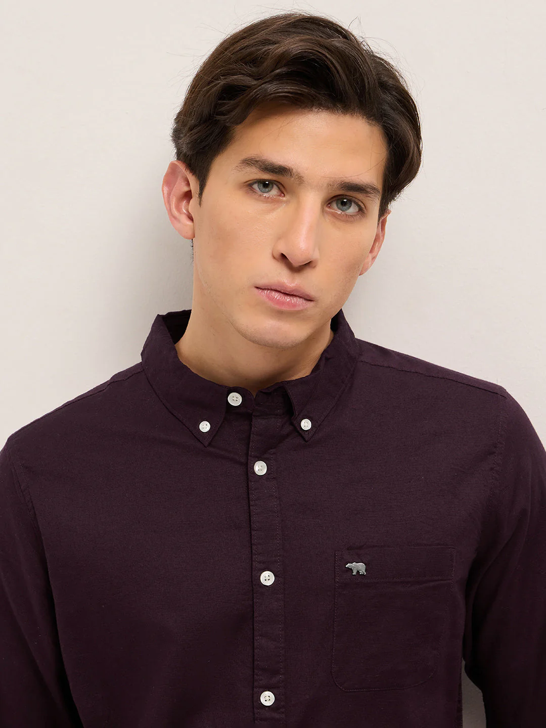 Men Maroon Cotton Solid Slim Fit Casual Shirt - Image 5