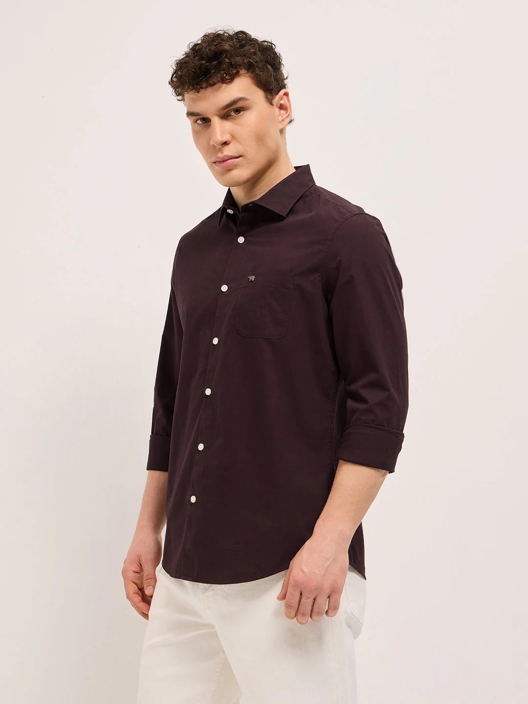 Men Maroon Cotton Solid Slim Fit Casual Shirt - Image 3