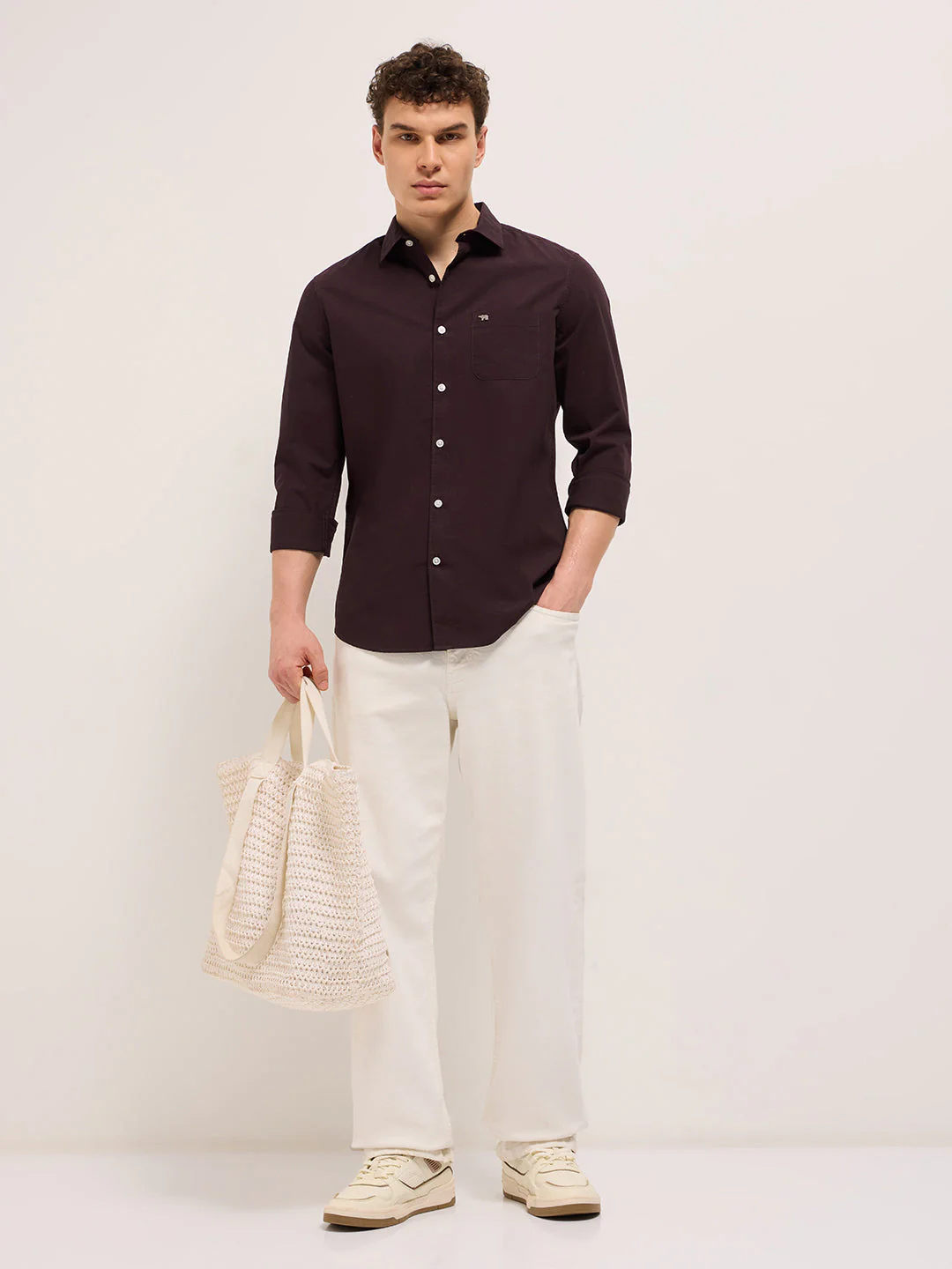 Men Maroon Cotton Solid Slim Fit Casual Shirt - Image 4