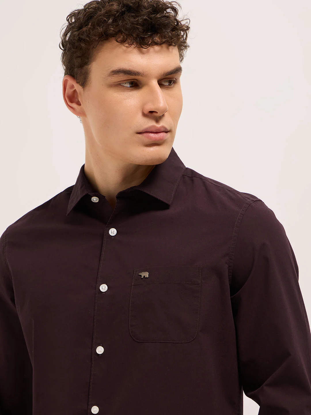 Men Maroon Cotton Solid Slim Fit Casual Shirt - Image 5