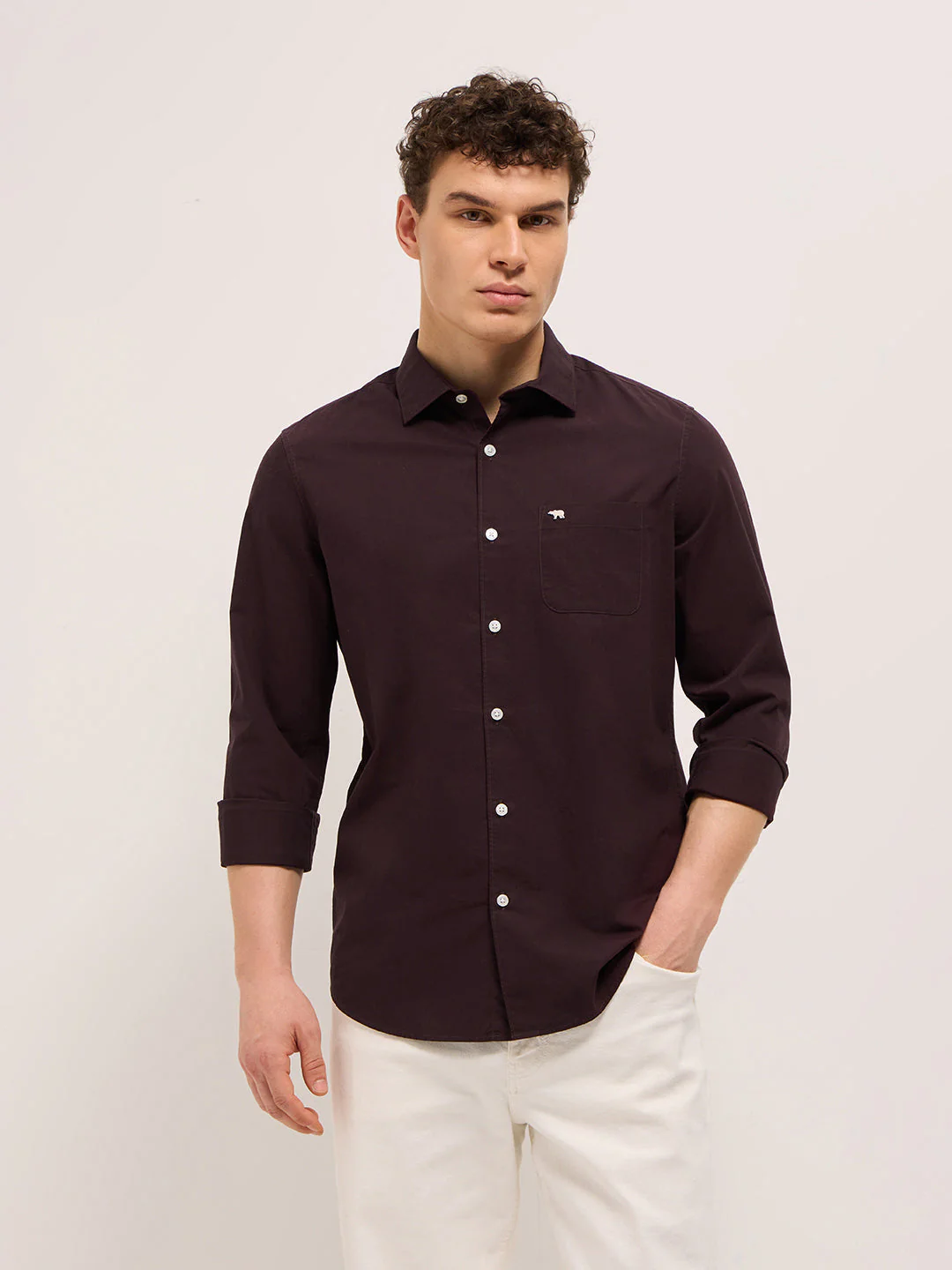 Men Maroon Cotton Solid Slim Fit Casual Shirt - Image 6