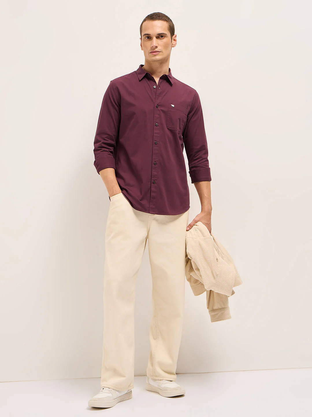 Men Maroon Cotton Solid Slim Fit Casual Shirt - Image 4