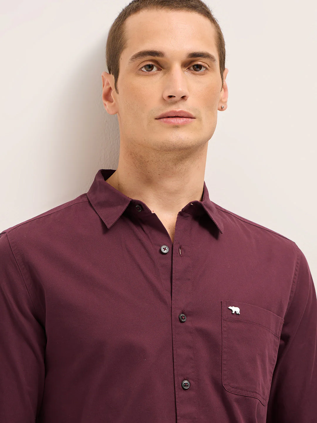 Men Maroon Cotton Solid Slim Fit Casual Shirt - Image 5