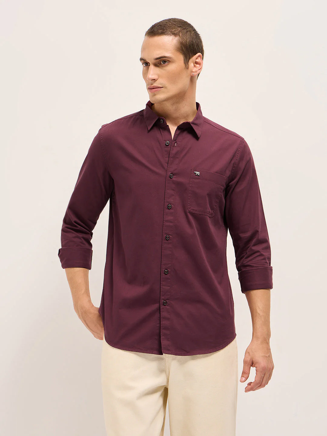 Men Maroon Cotton Solid Slim Fit Casual Shirt - Image 6