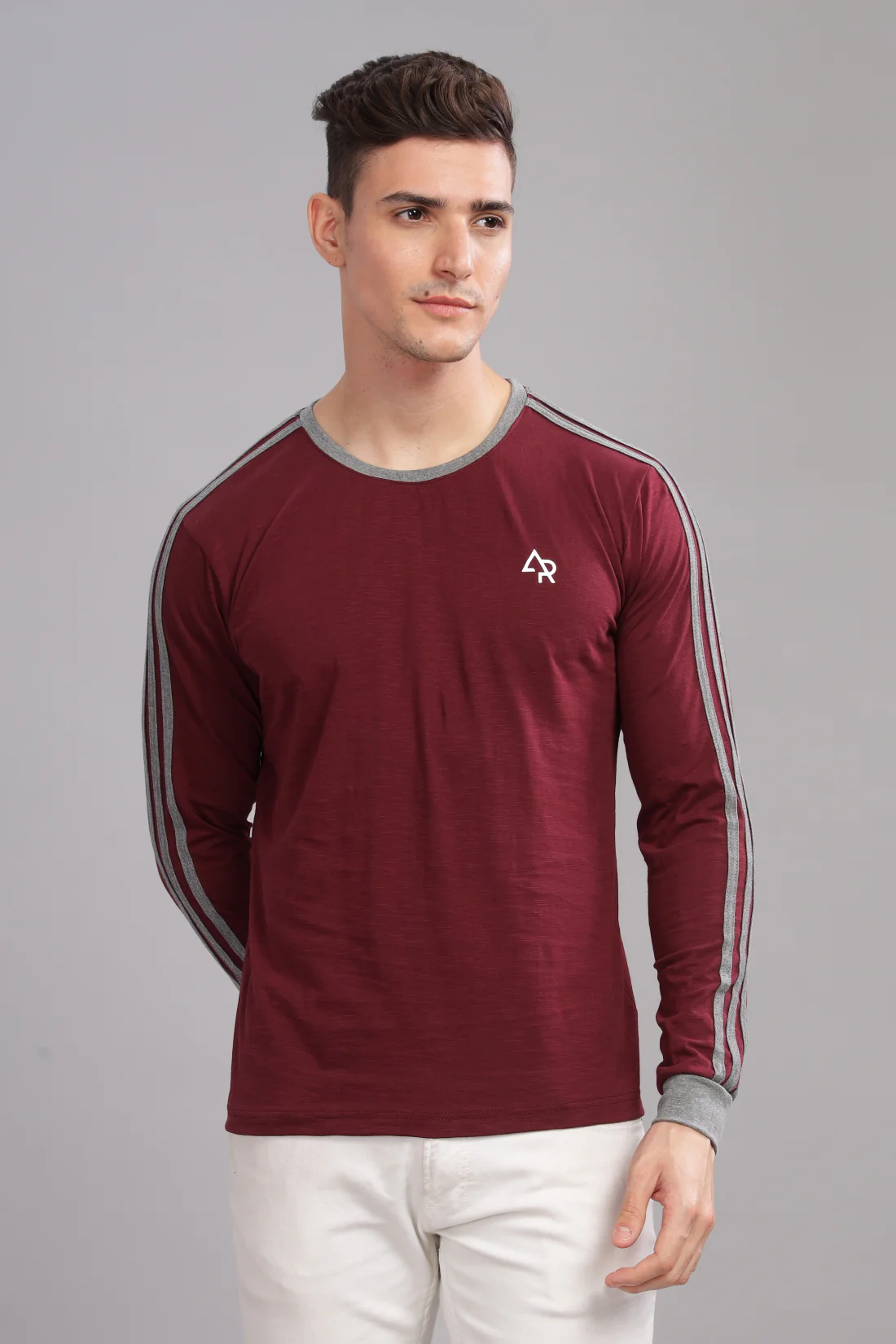 Men Maroon Full Sleeve T-Shirt