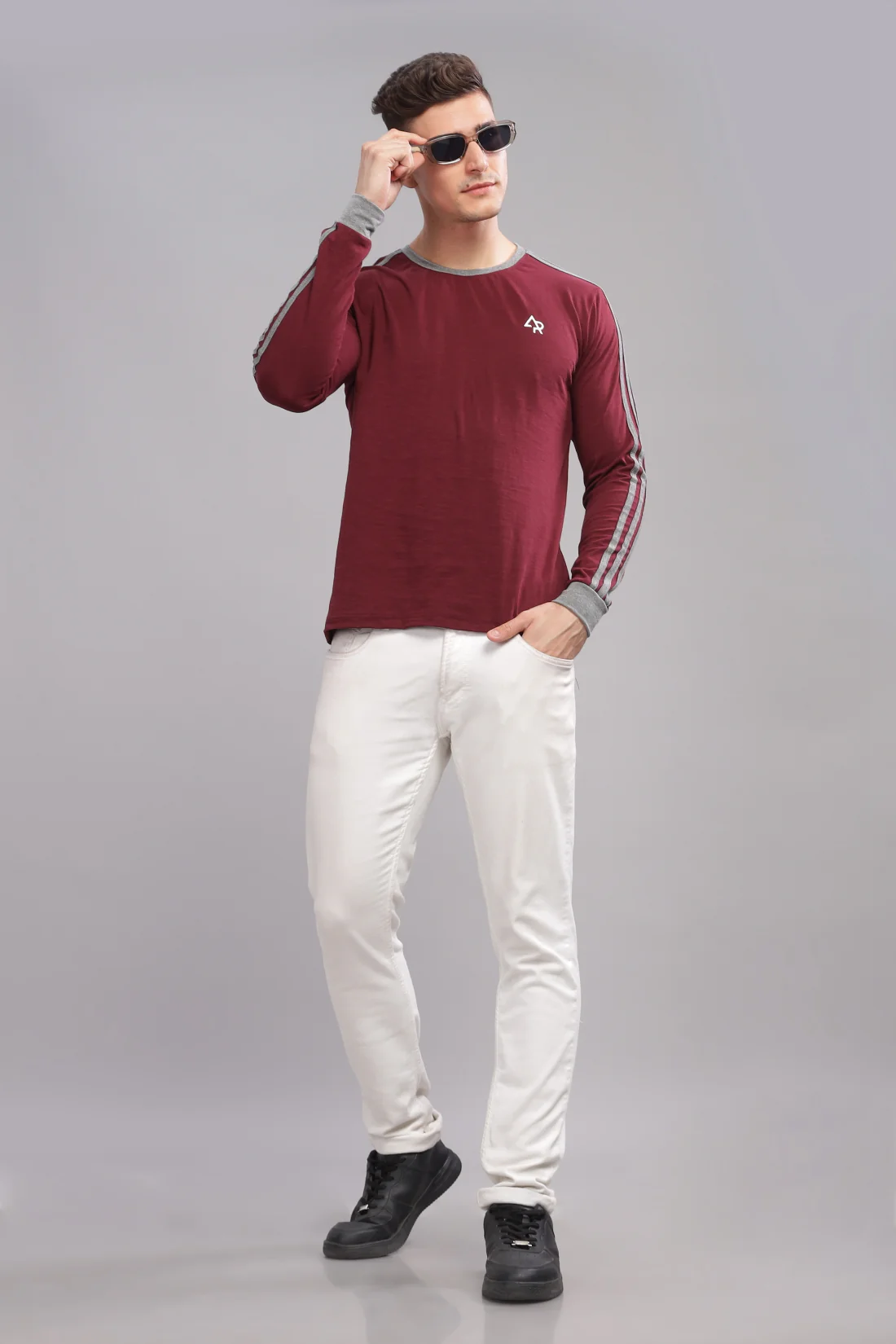 Men Maroon Full Sleeve T-Shirt - Image 2
