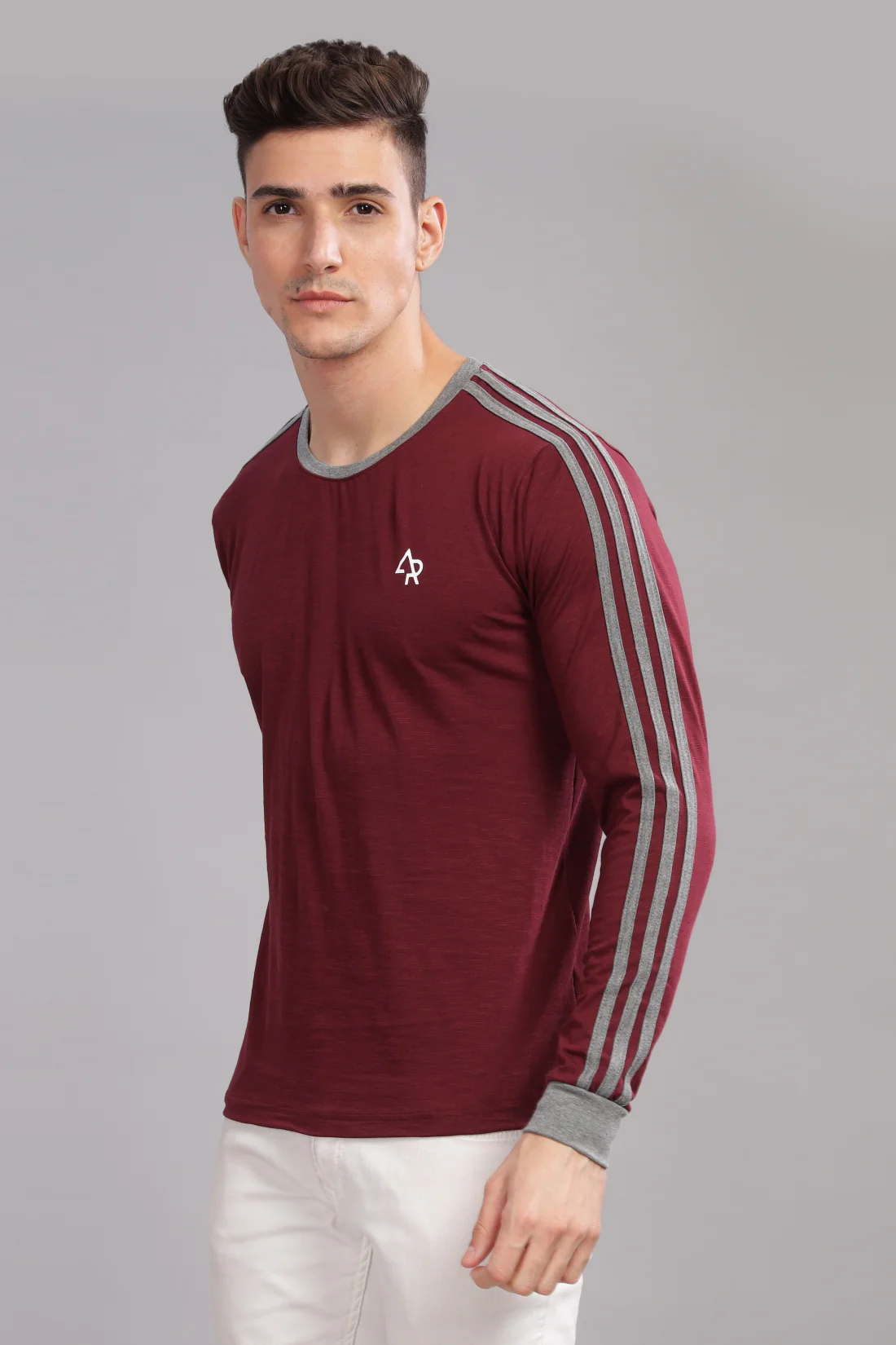 Men Maroon Full Sleeve T-Shirt - Image 3