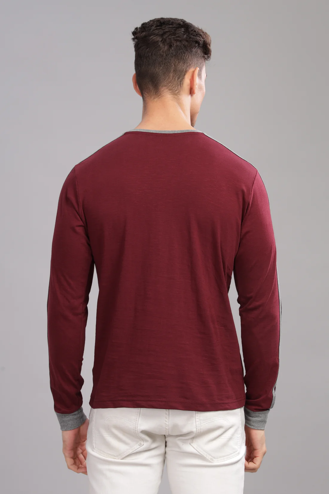 Men Maroon Full Sleeve T-Shirt - Image 4