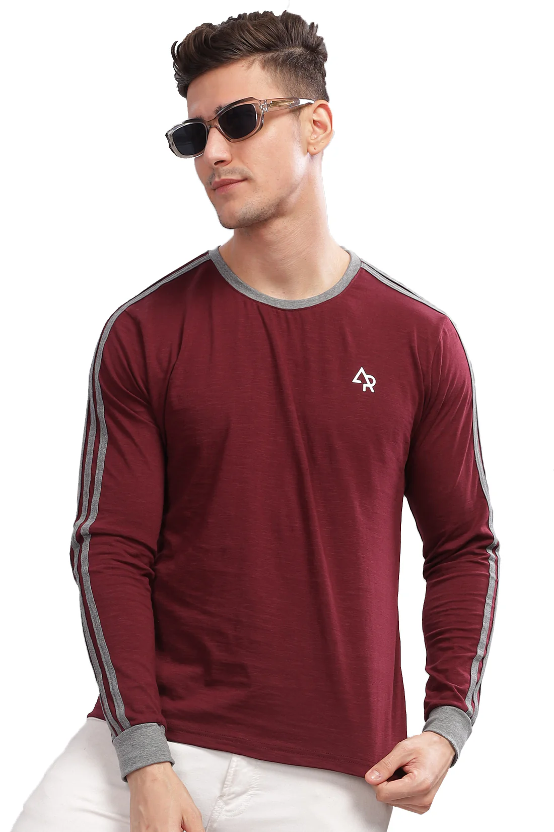 Men Maroon Full Sleeve T-Shirt - Image 6