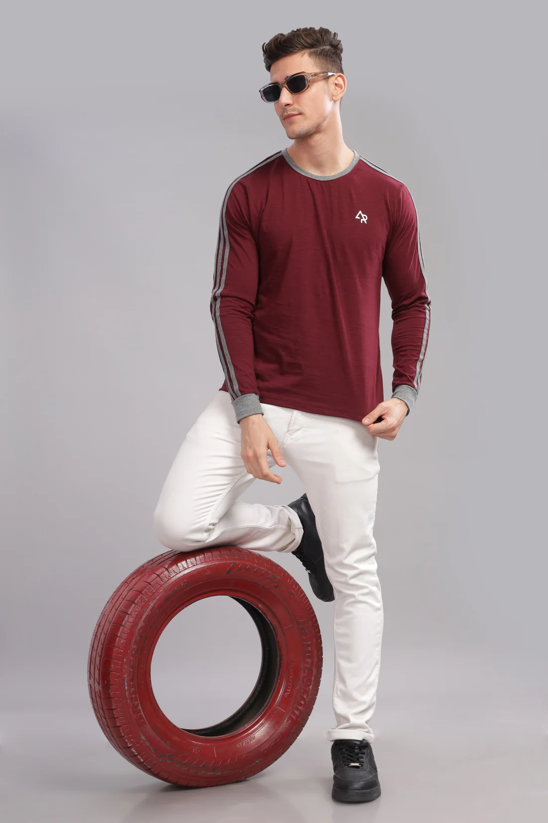 Men Maroon Full Sleeve T-Shirt - Image 7