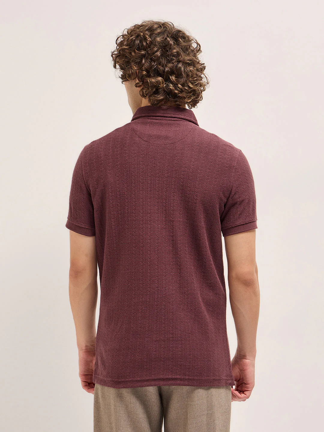 Men Maroon Geometric Textured Design Regular Fit Polo - Image 2