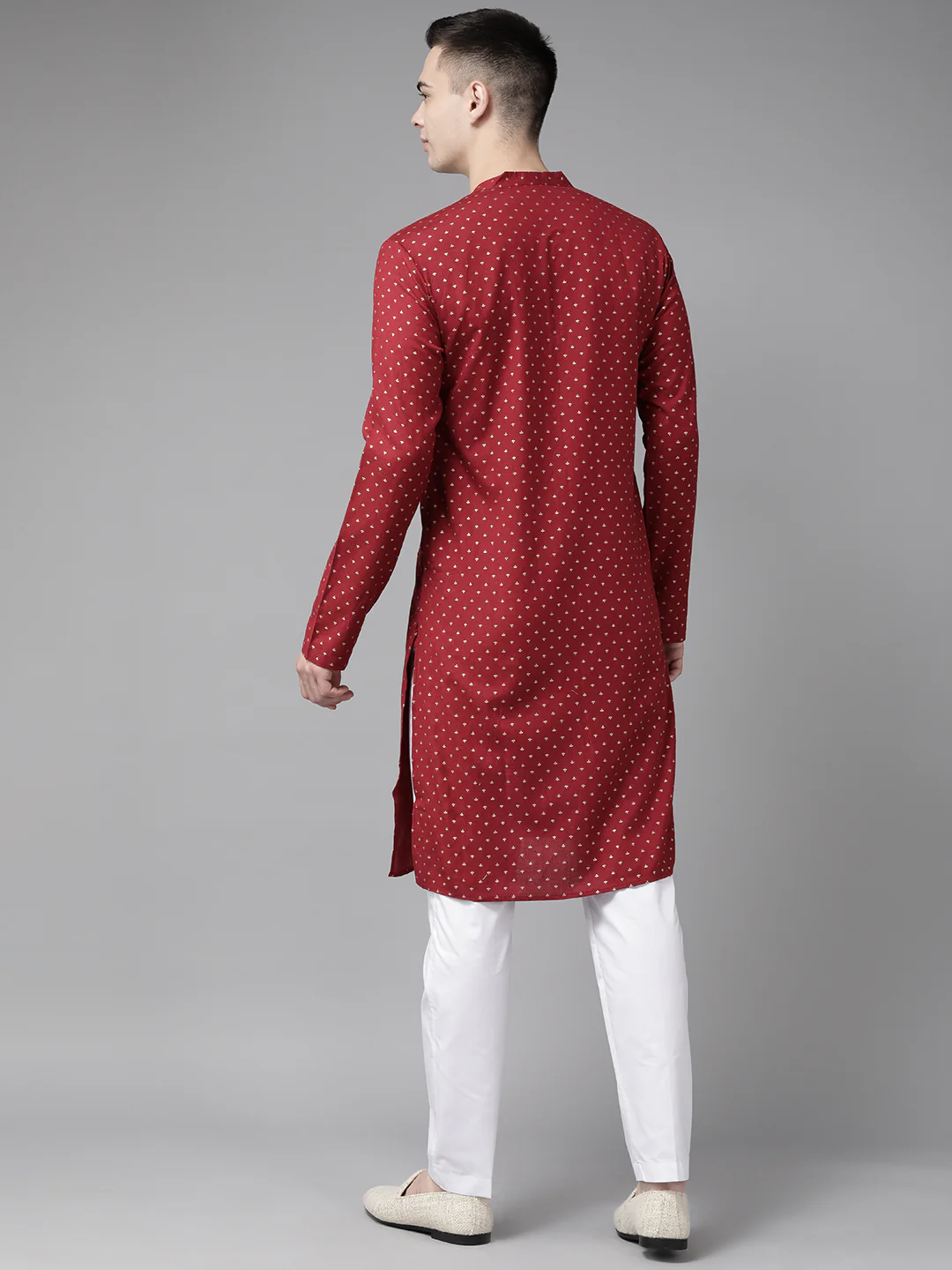 Men Maroon & Gold Printed Straight Kurta - Image 5