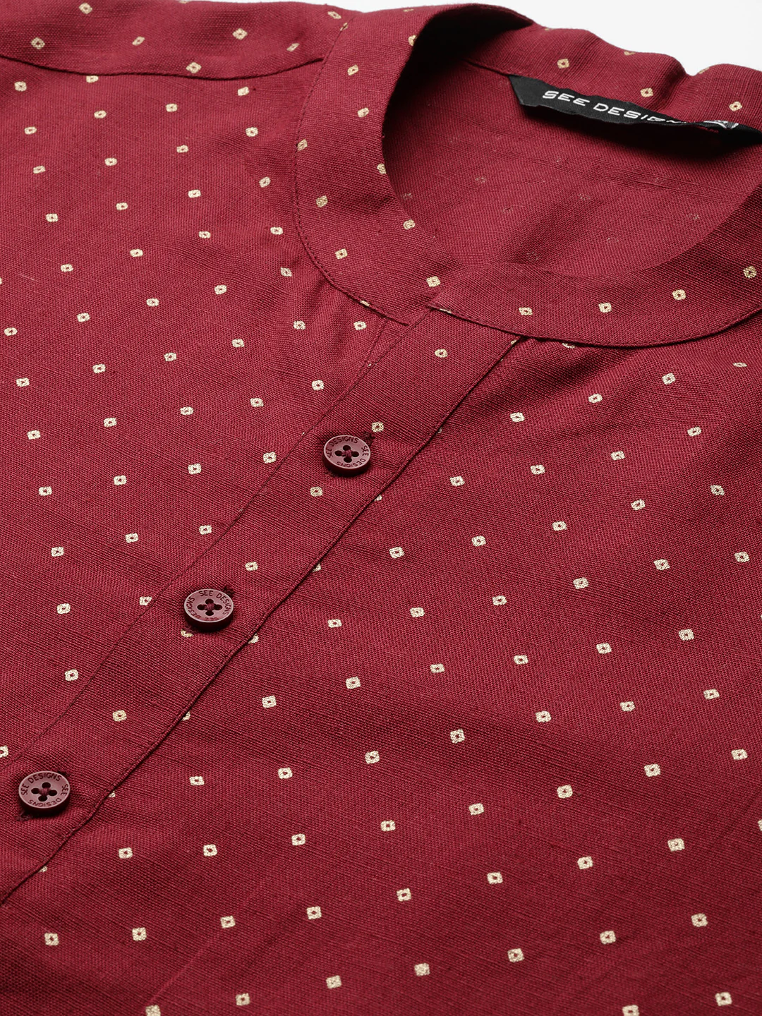Men Maroon & Gold Printed Straight Kurta - Image 2