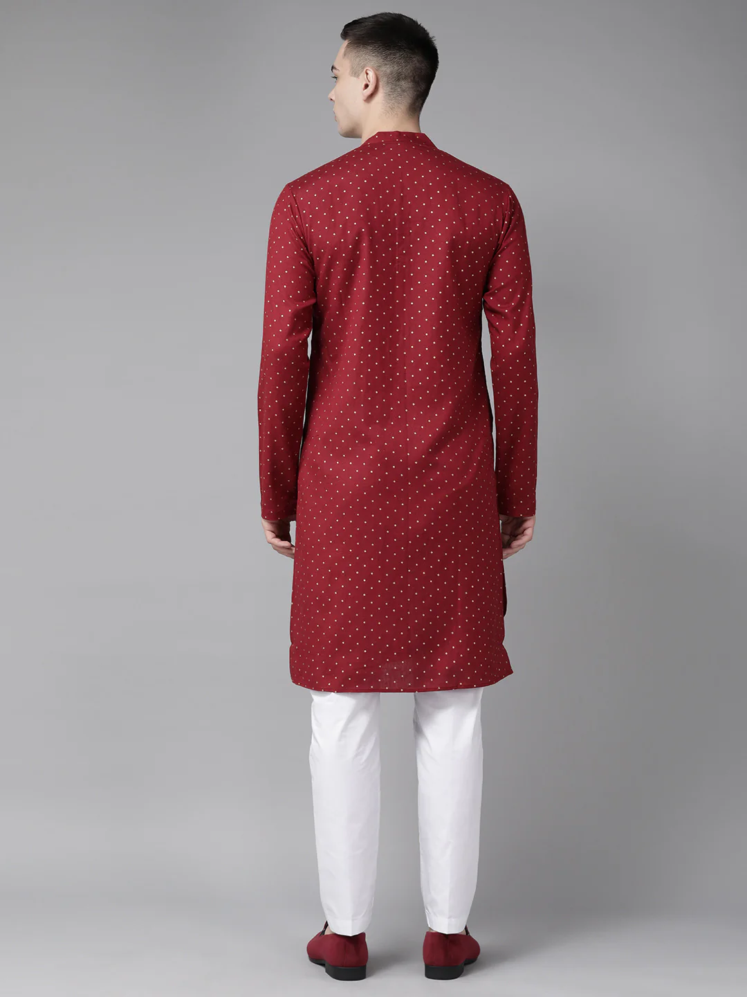 Men Maroon & Gold Printed Straight Kurta - Image 5
