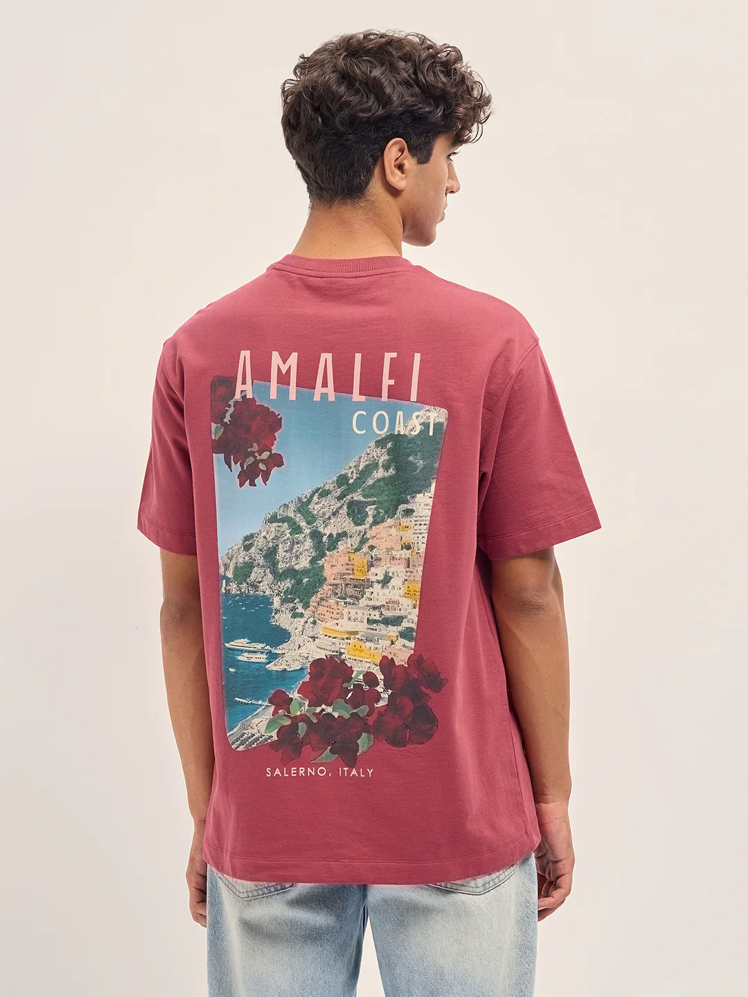 Men Maroon Graphic Back Print Oversized T-Shirt - Image 4