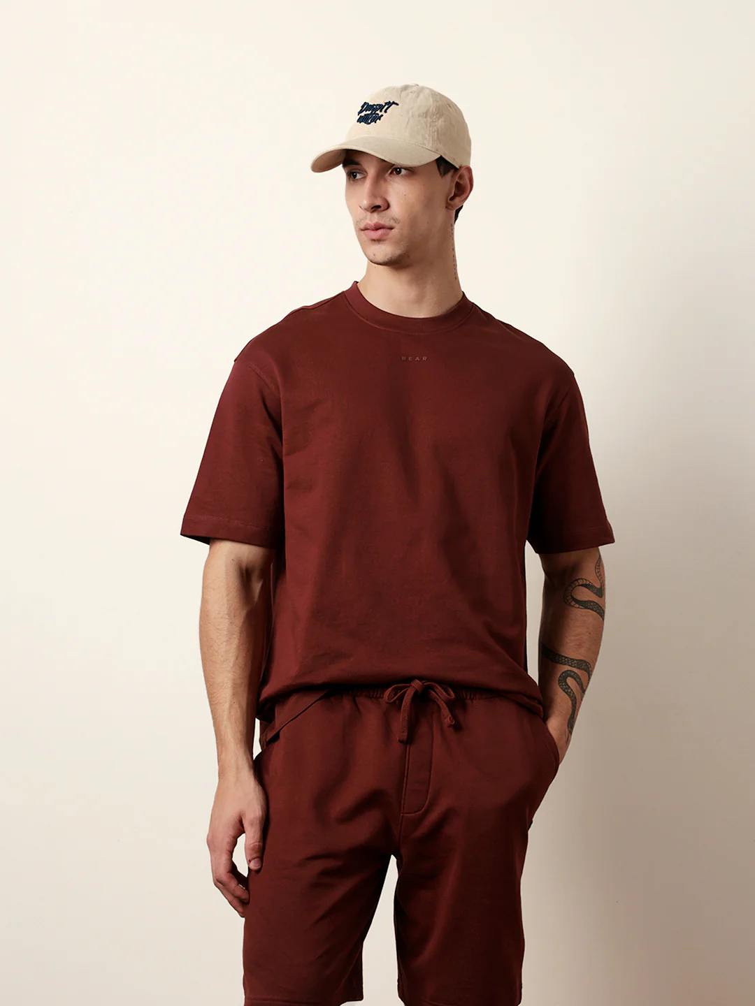 Men Maroon Half Sleeve Oversize T-Shirt