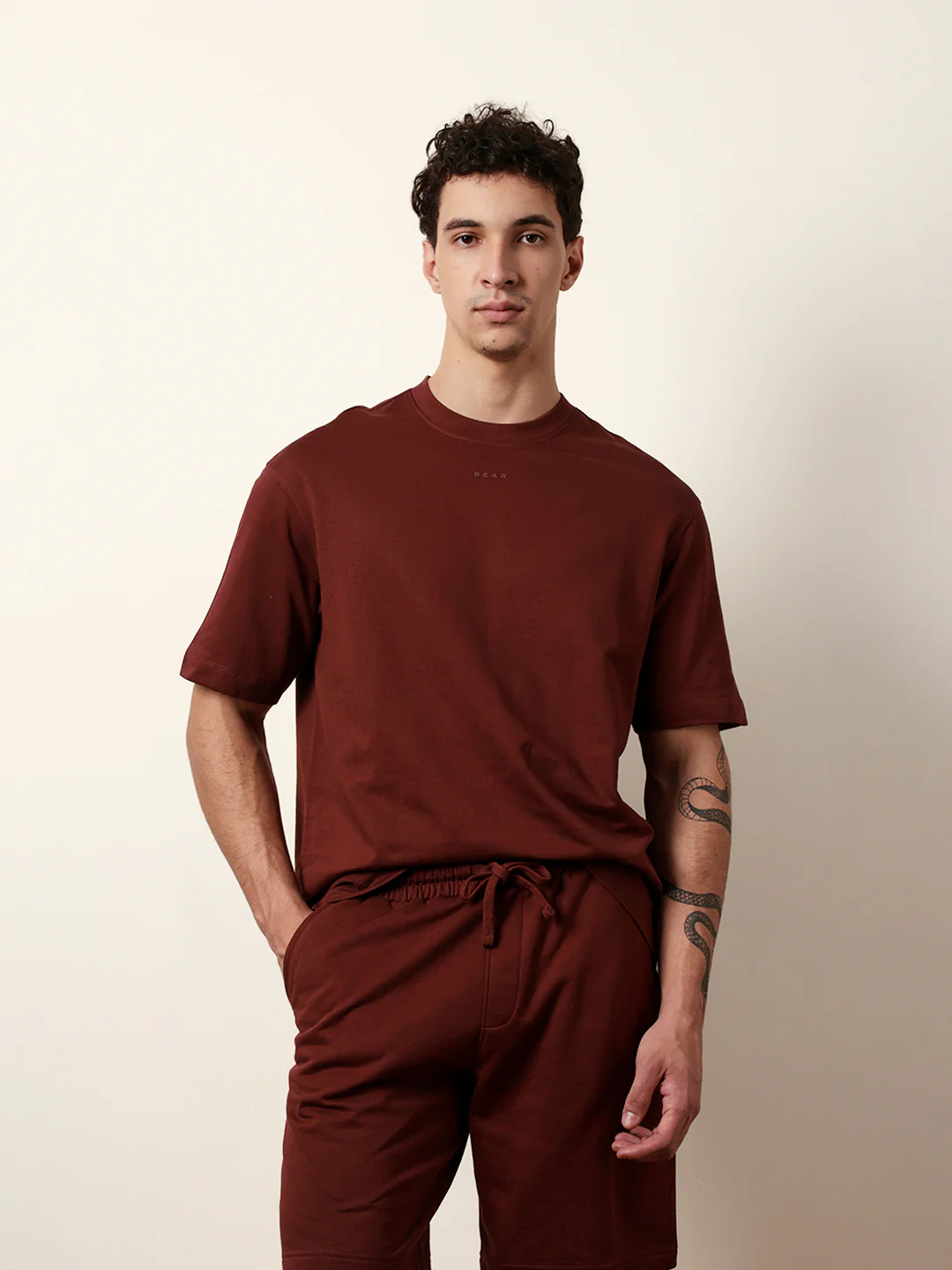 Men Maroon Half Sleeve Oversize T-Shirt - Image 3