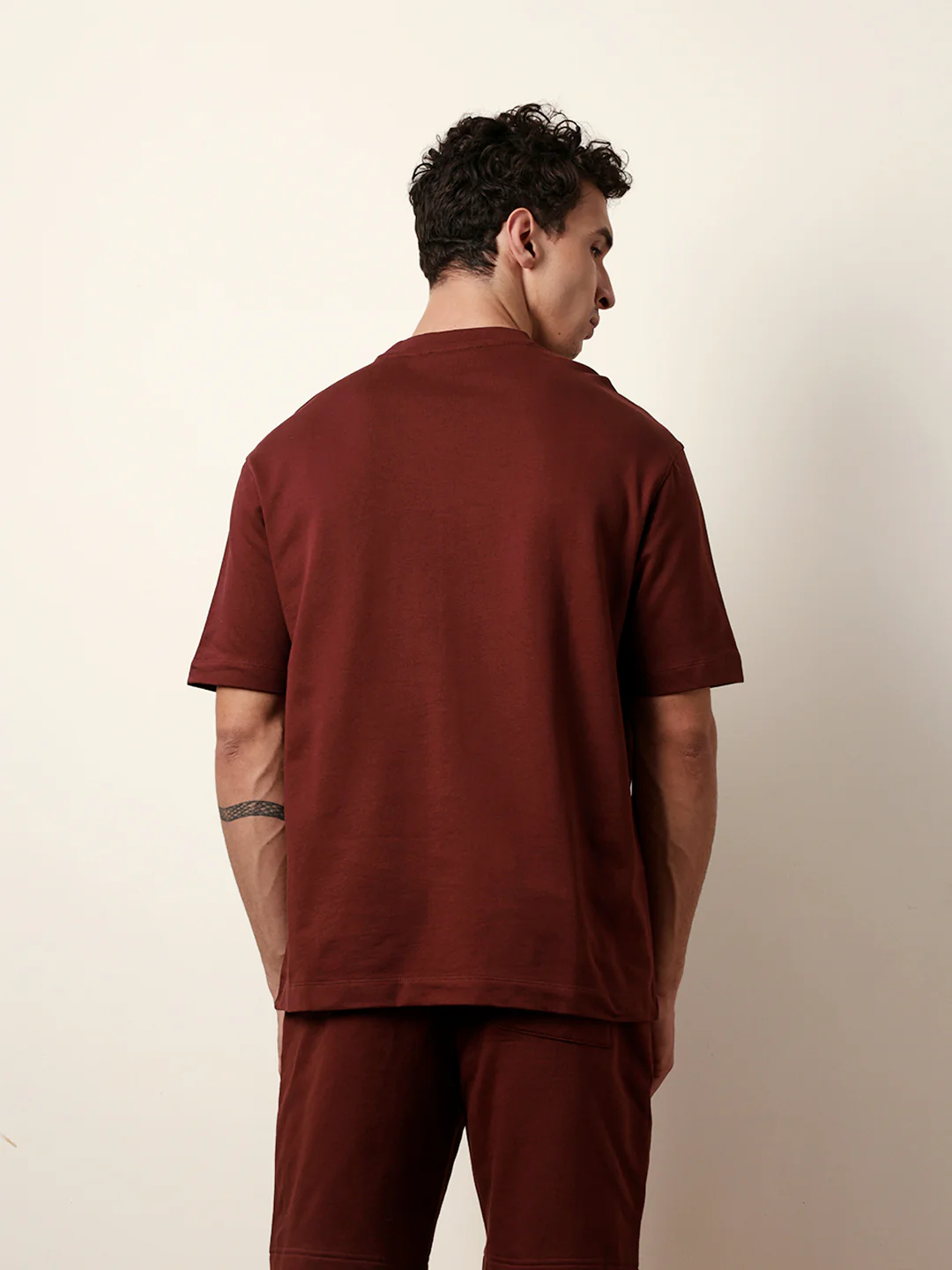 Men Maroon Half Sleeve Oversize T-Shirt - Image 7