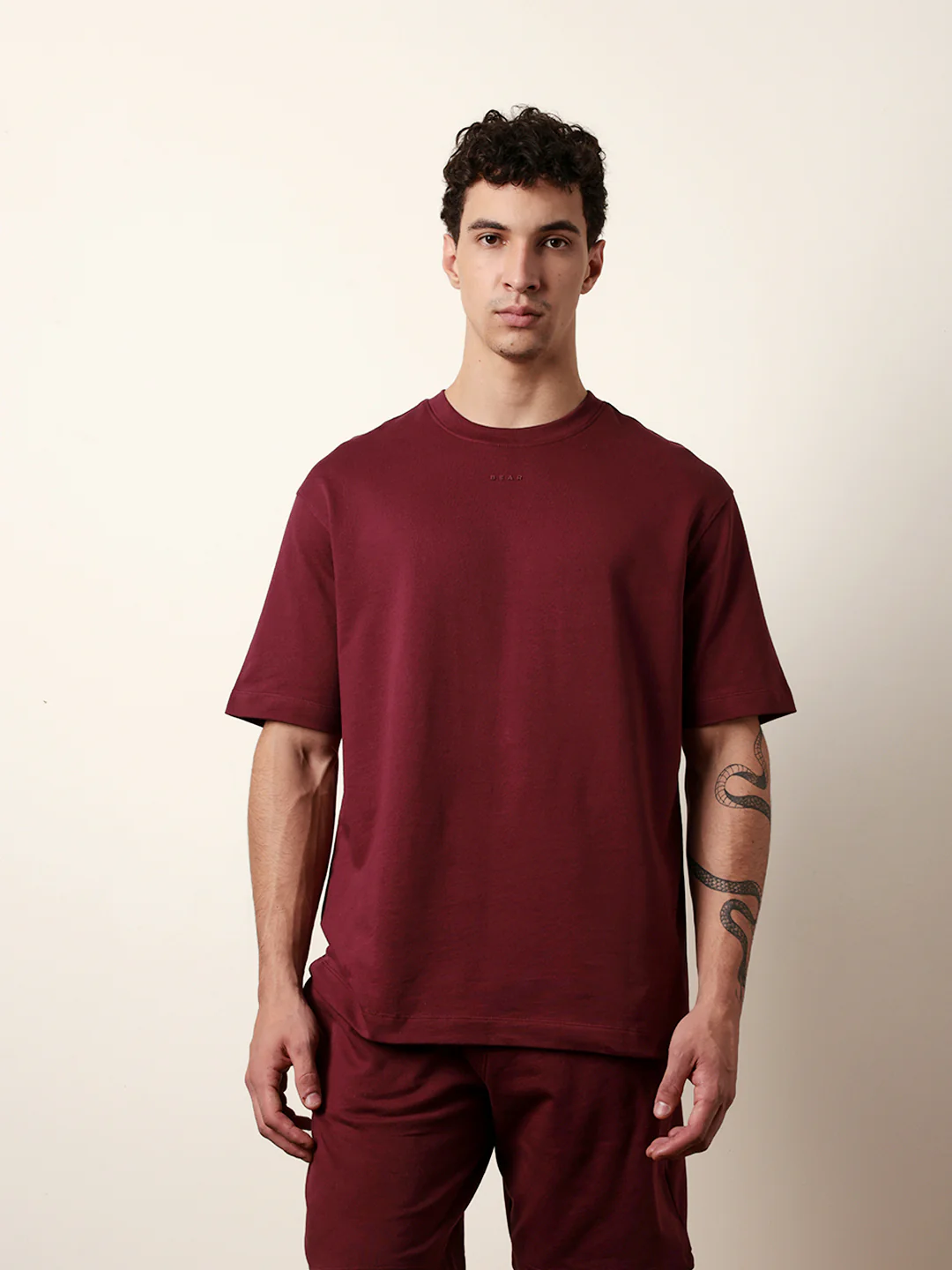 Men Maroon Half Sleeve Oversize T-Shirt - Image 3