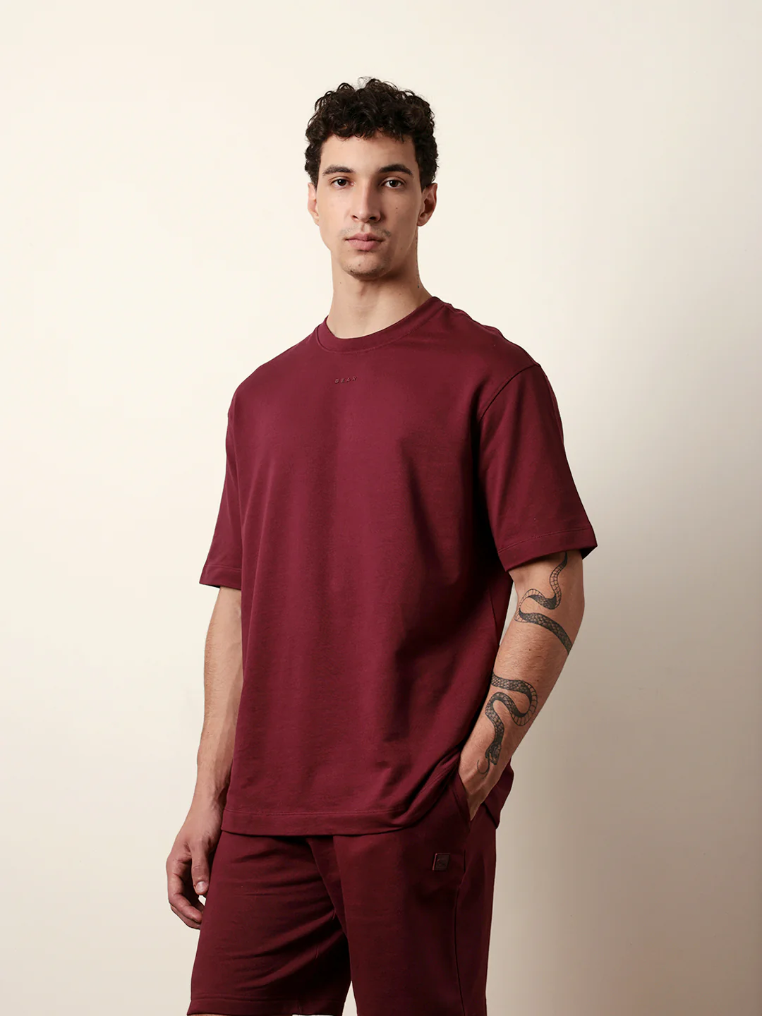 Men Maroon Half Sleeve Oversize T-Shirt - Image 4