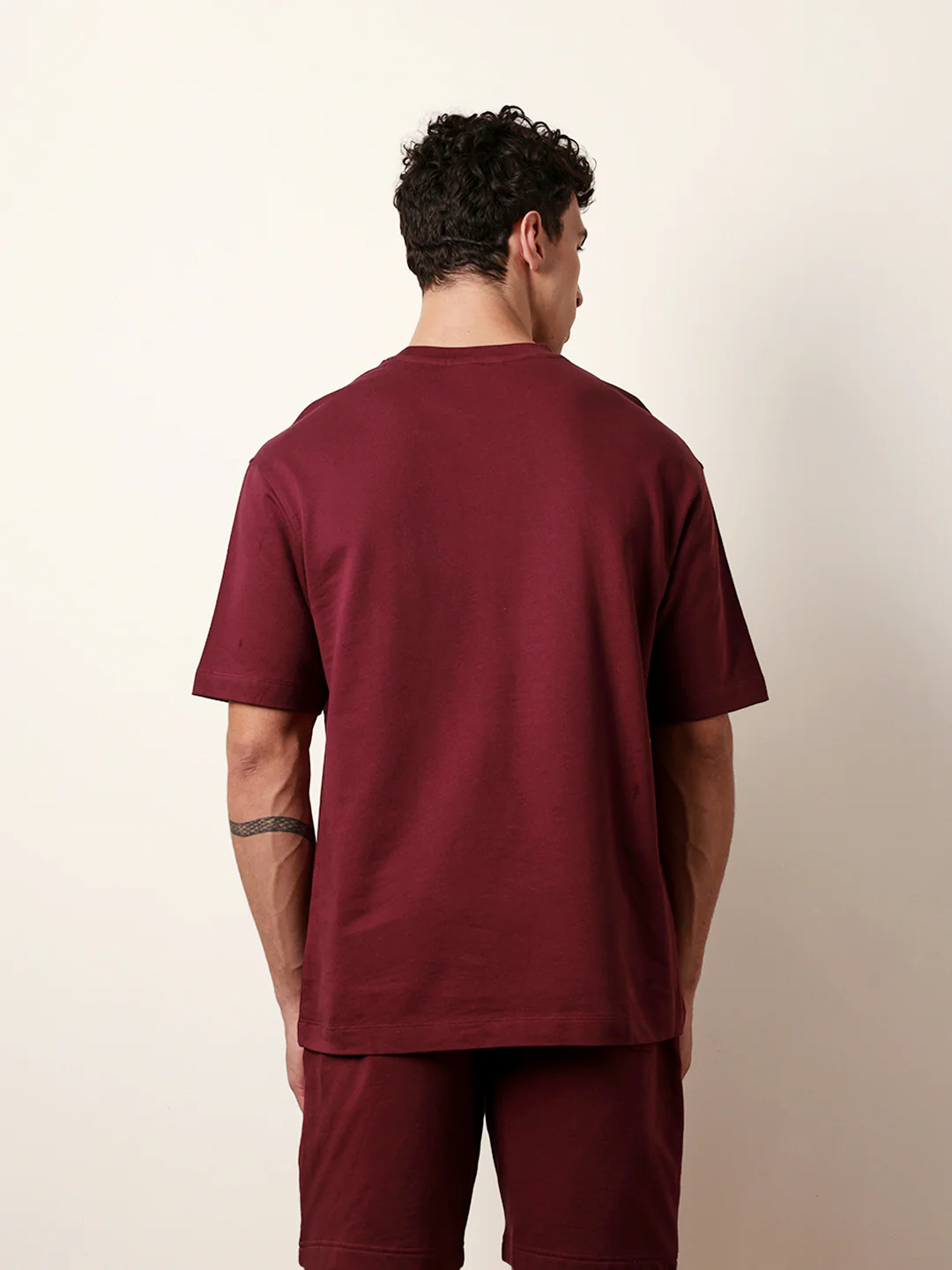 Men Maroon Half Sleeve Oversize T-Shirt - Image 7