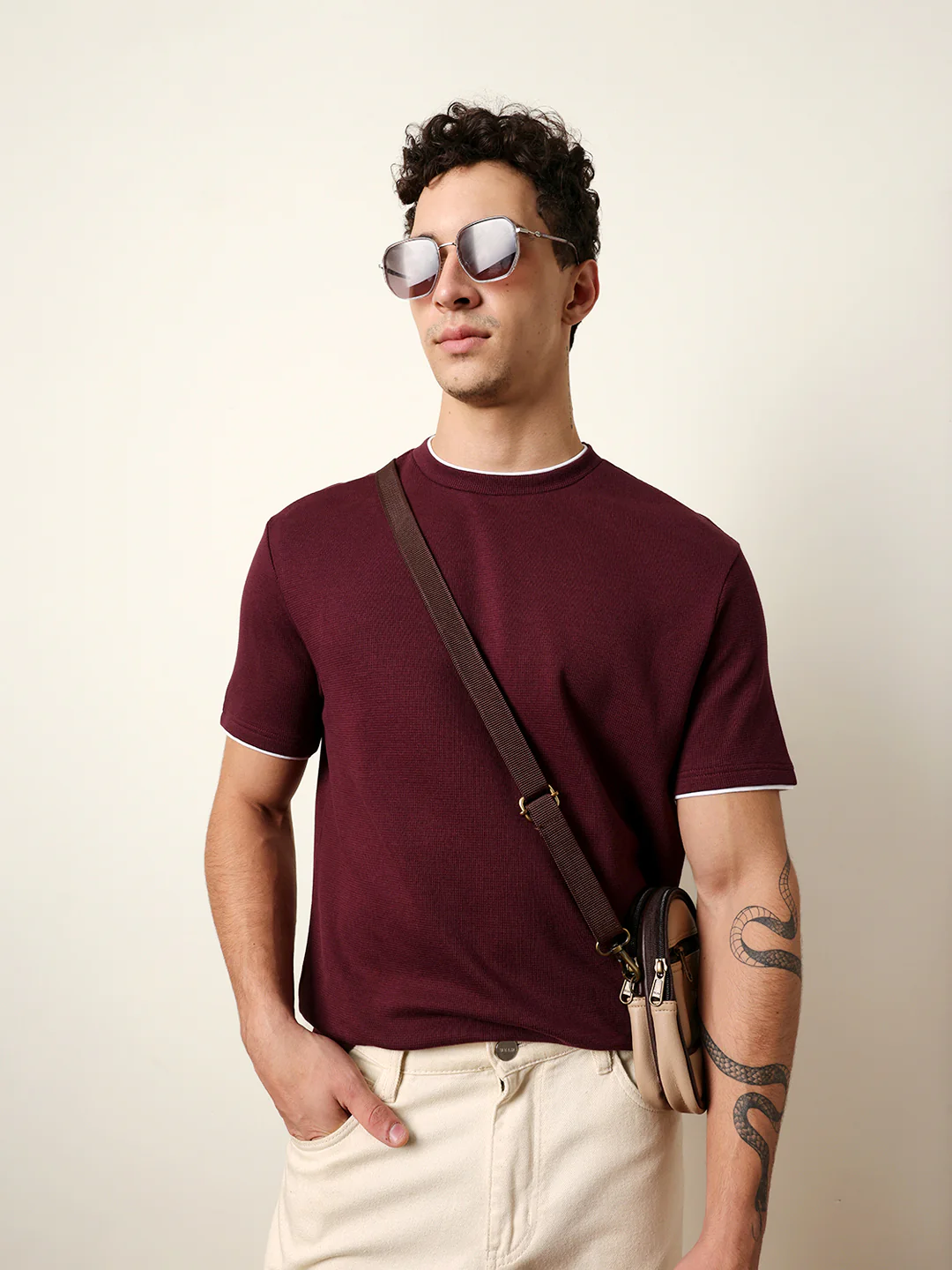 Men Maroon Half Sleeve Regular T-Shirt