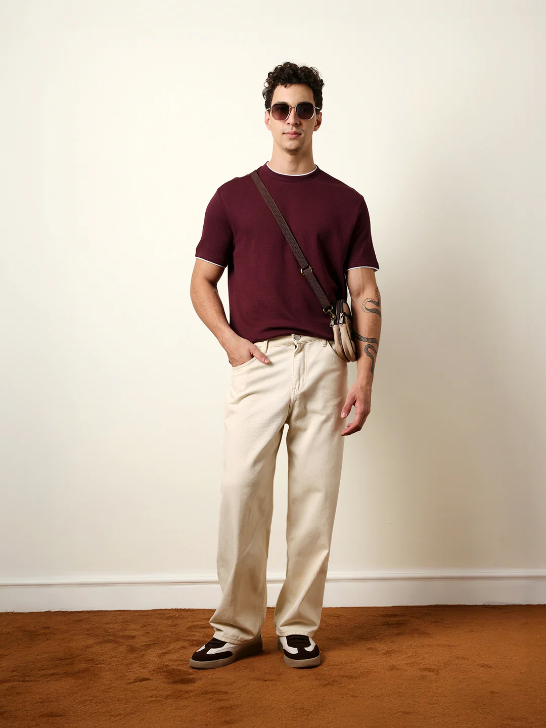 Men Maroon Half Sleeve Regular T-Shirt - Image 2